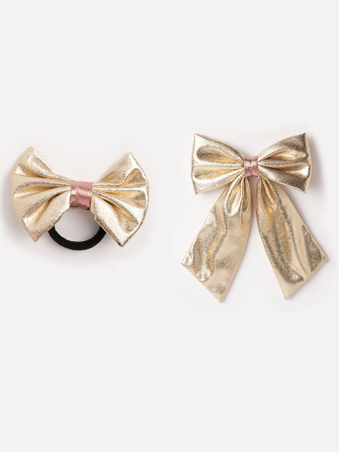 

RIBBON CANDY Girls Set of 2 Ponytail Holders & Alligator Hair Clip, Gold