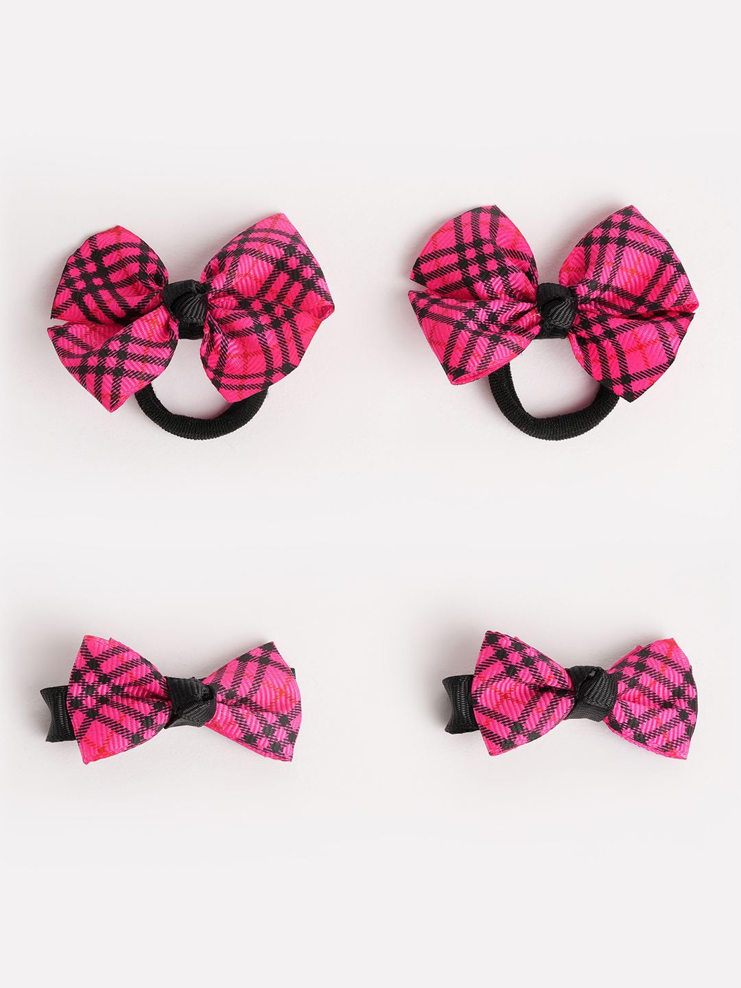 

RIBBON CANDY Girls Set of 4 Checked Ponytail Holders & Alligator Hair Clip, Pink