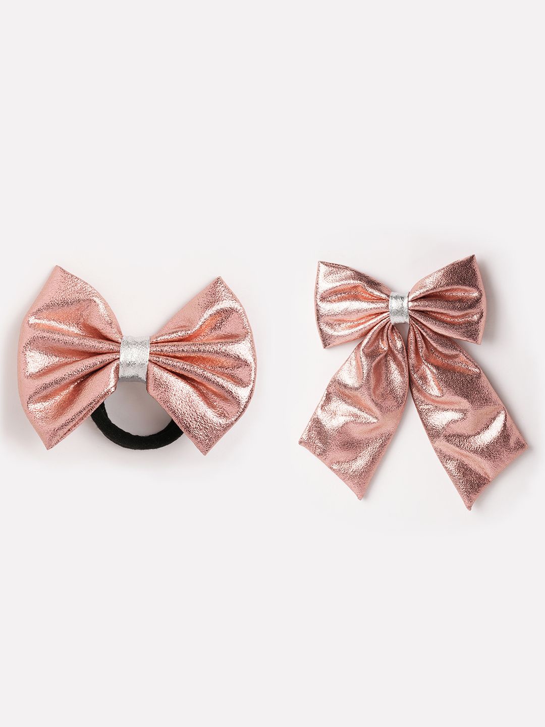 

RIBBON CANDY Girls Set of 2 Embellished Ponytail Holders & Alligator Hair Clip, Rose gold