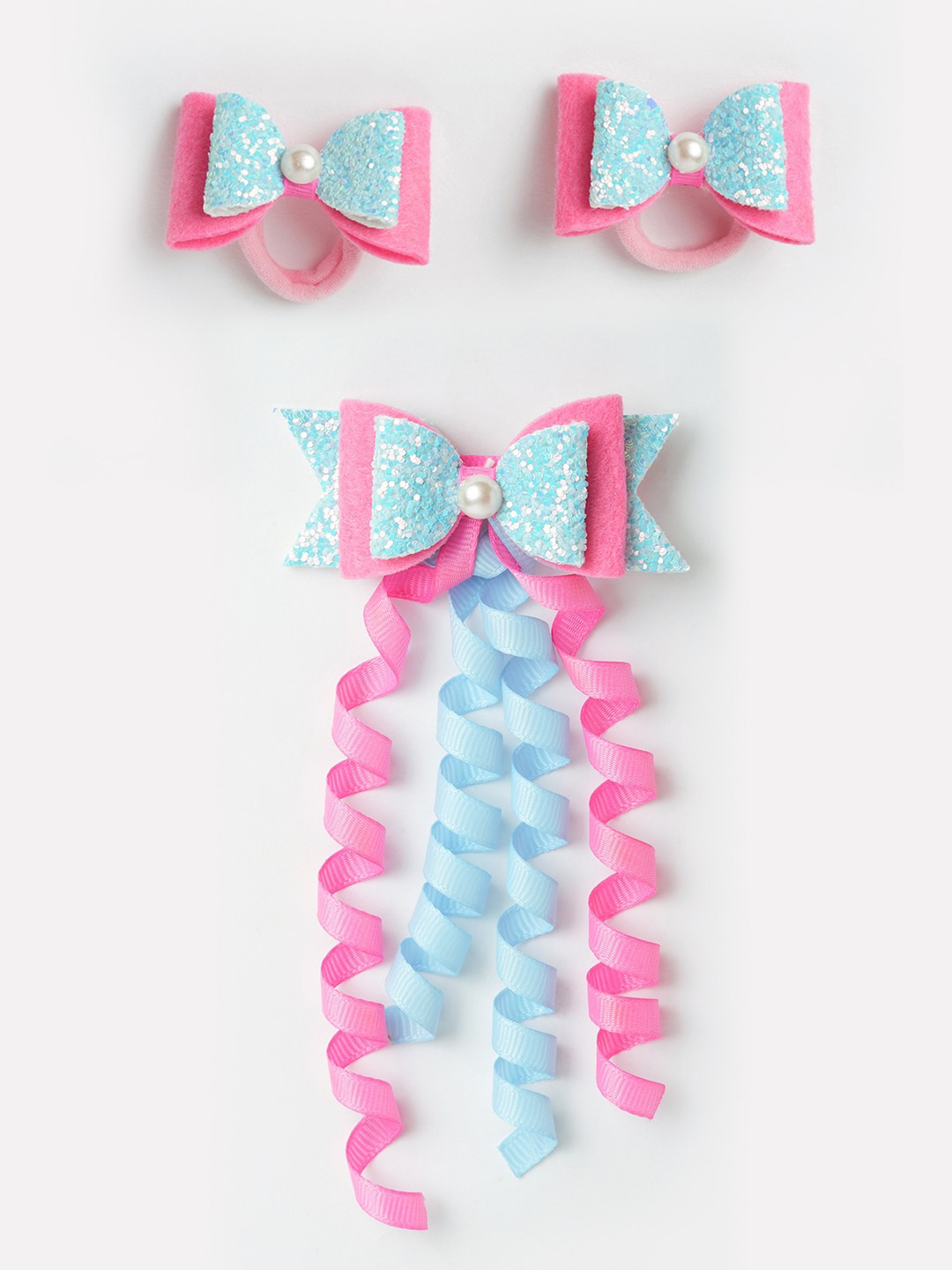 

RIBBON CANDY Girls Set of 3 Embellished Ponytail Holders & Alligator Hair Clip, Pink