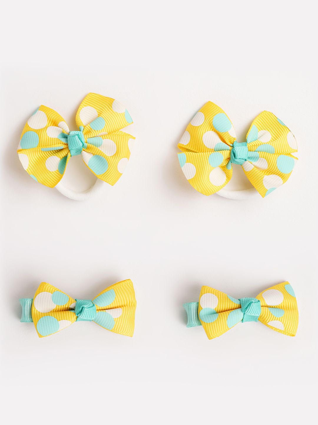 

RIBBON CANDY Girls Set of 4 Printed Ponytail Holders & Alligator Hair Clips, Yellow