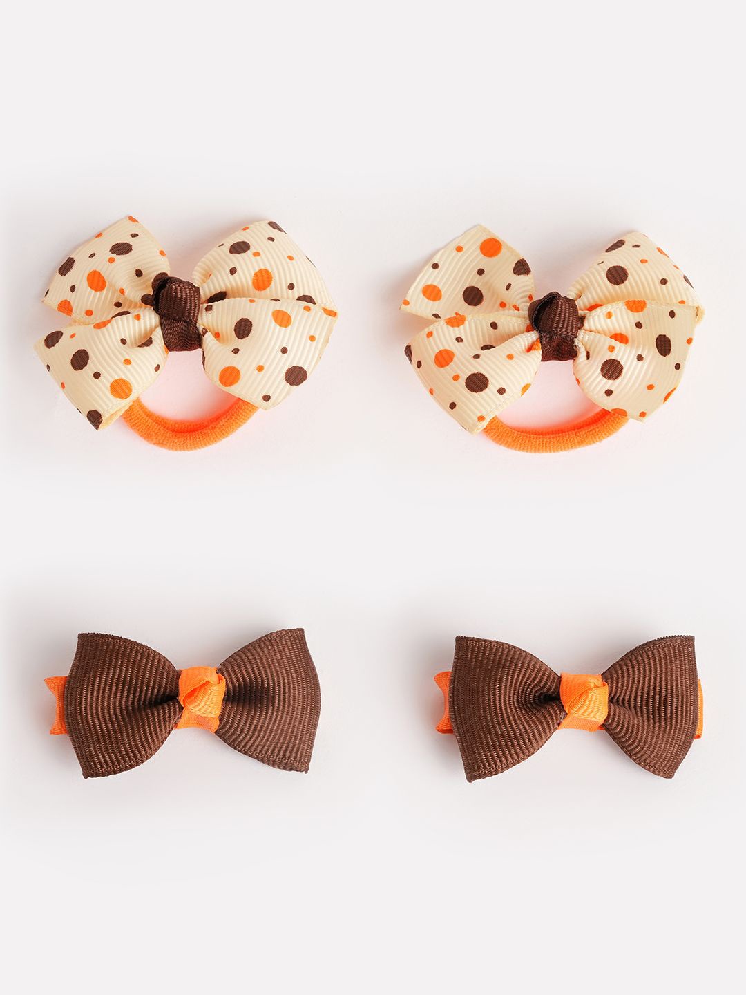 

RIBBON CANDY Girls Set of 4 Printed Ponytail Holders & Alligator Hair Clip, Brown