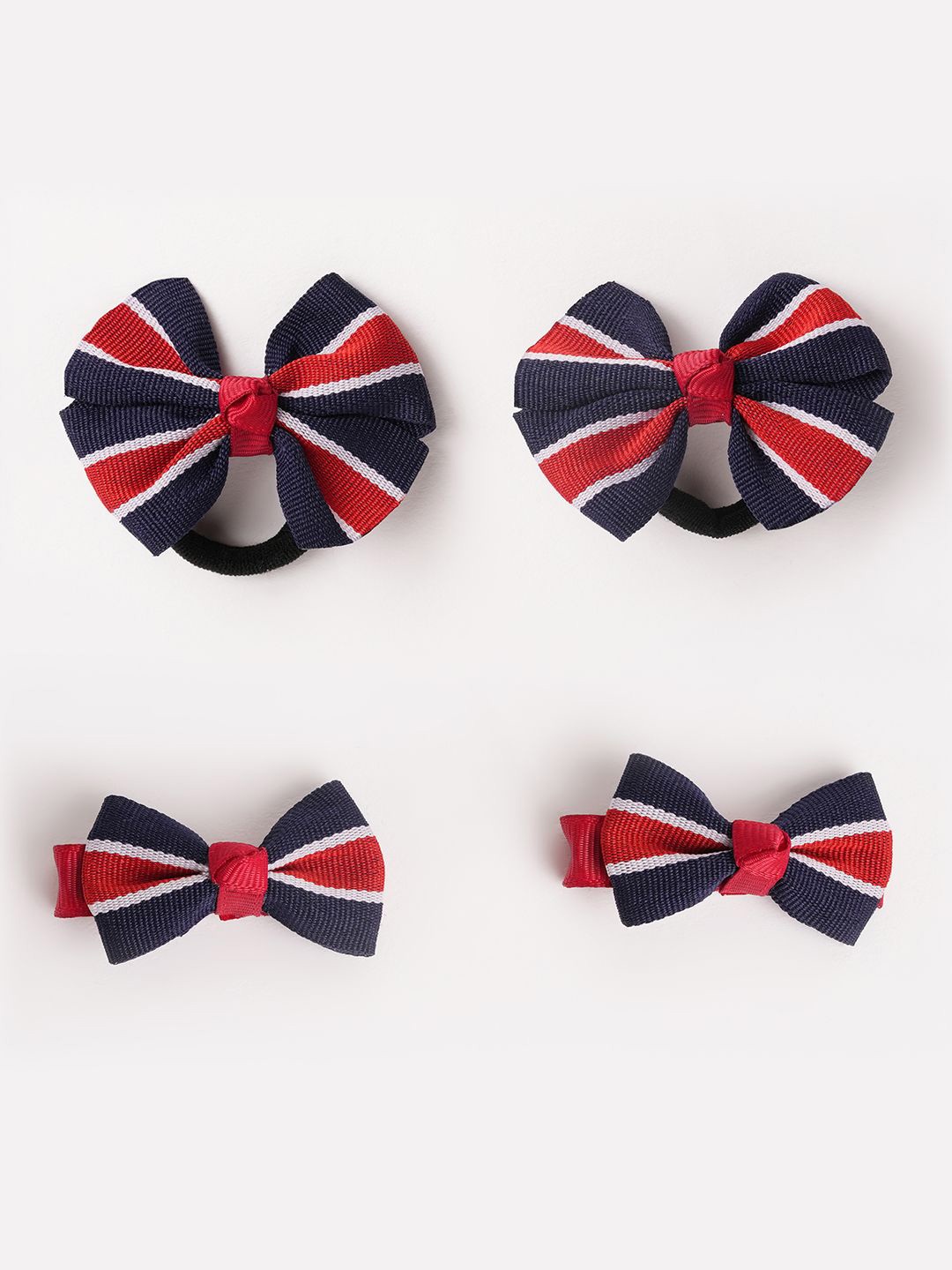 

RIBBON CANDY Girls Set of 4 Striped Ponytail Holders & Alligator Hair Clip, Blue