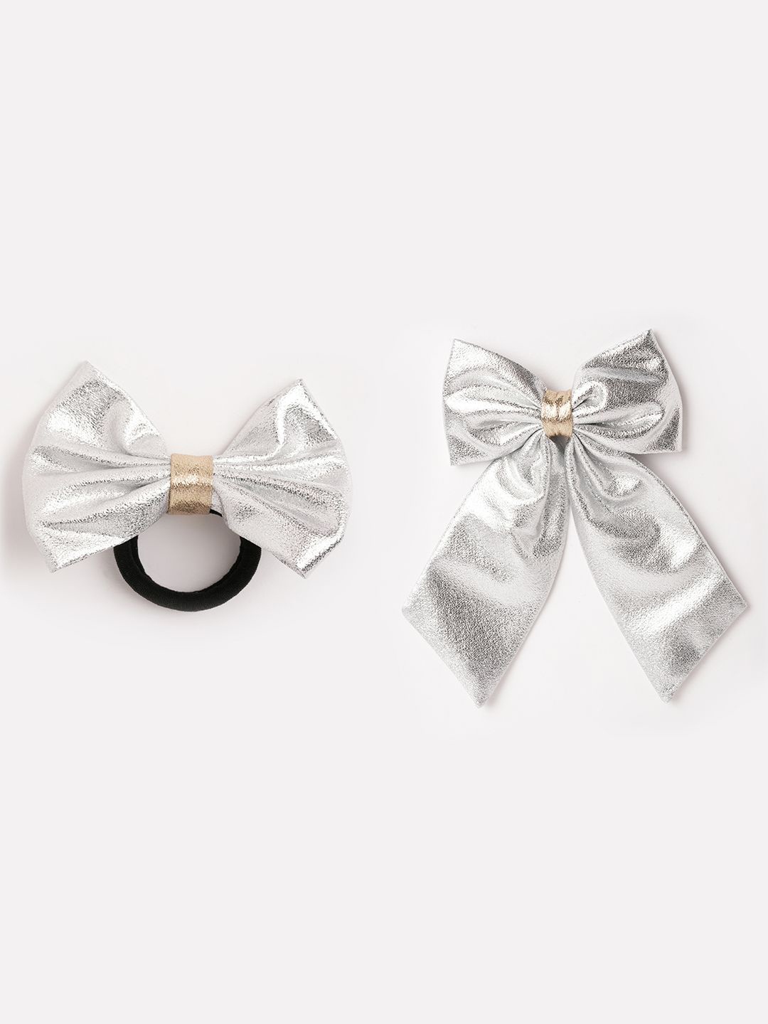 

RIBBON CANDY Girls Set of 2 Ponytail Holders & Alligator Hair Clip, Silver