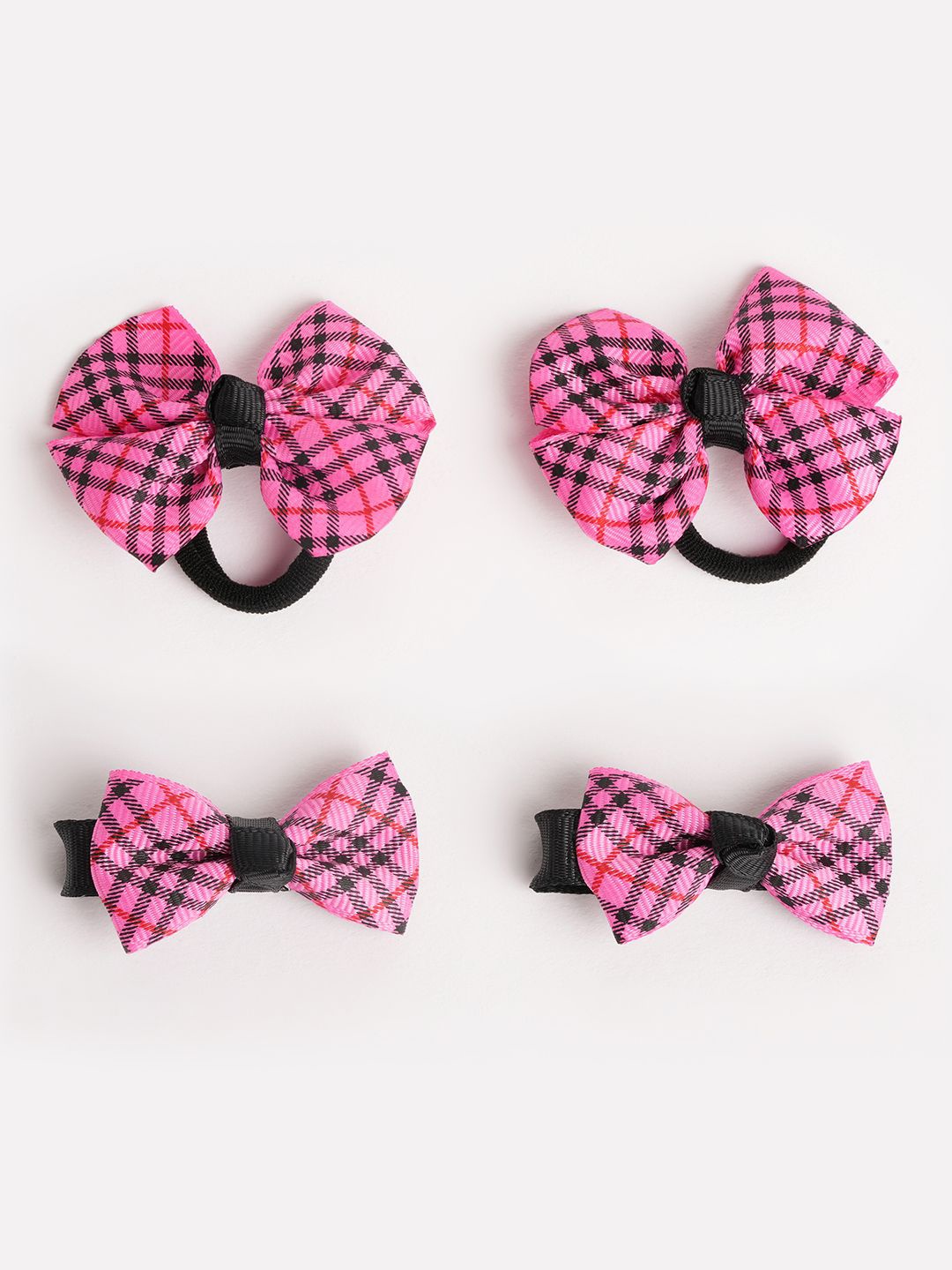 

RIBBON CANDY Girls Set of 4 Checked Ponytail Holders & Alligator Hair Clip, Pink
