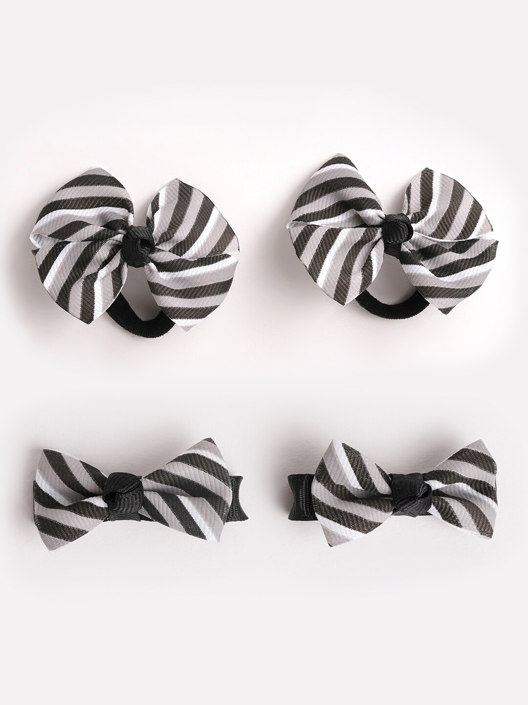 

RIBBON CANDY Girls Set of 4 Striped Ponytail Holders & Alligator Hair Clip, Black