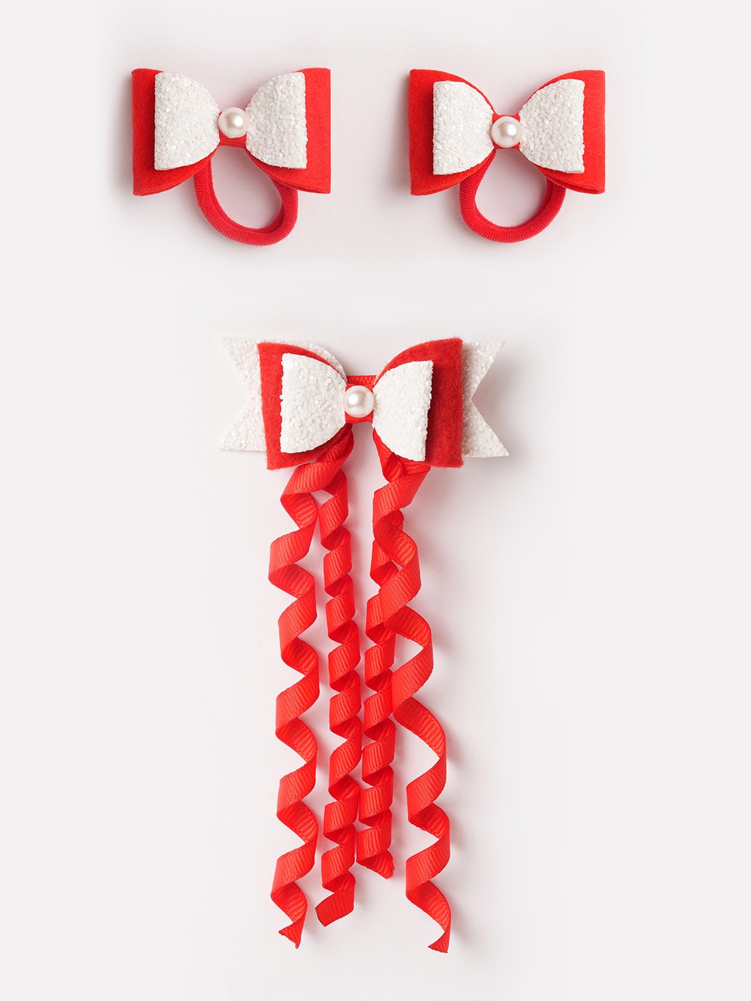 

RIBBON CANDY Girls Set of 3 Beaded Ponytail Holders & Alligator Hair Clips, Red