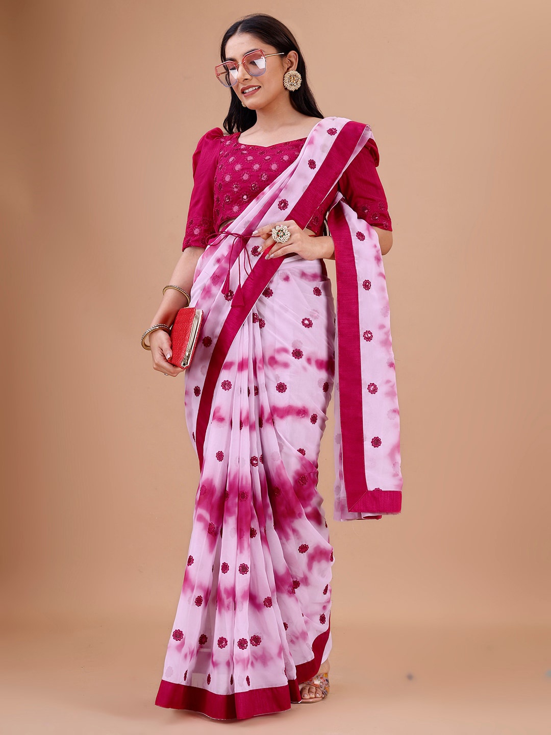 

Fashionuma Floral Embroidered Saree, Pink