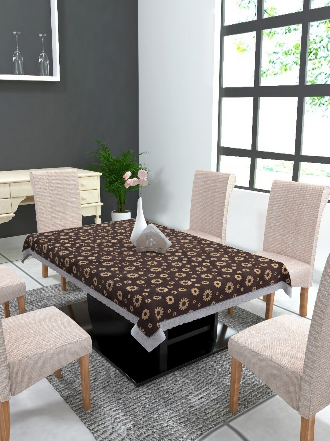 

MONKDECOR Brown Floral Printed 8-Seater Table Cover