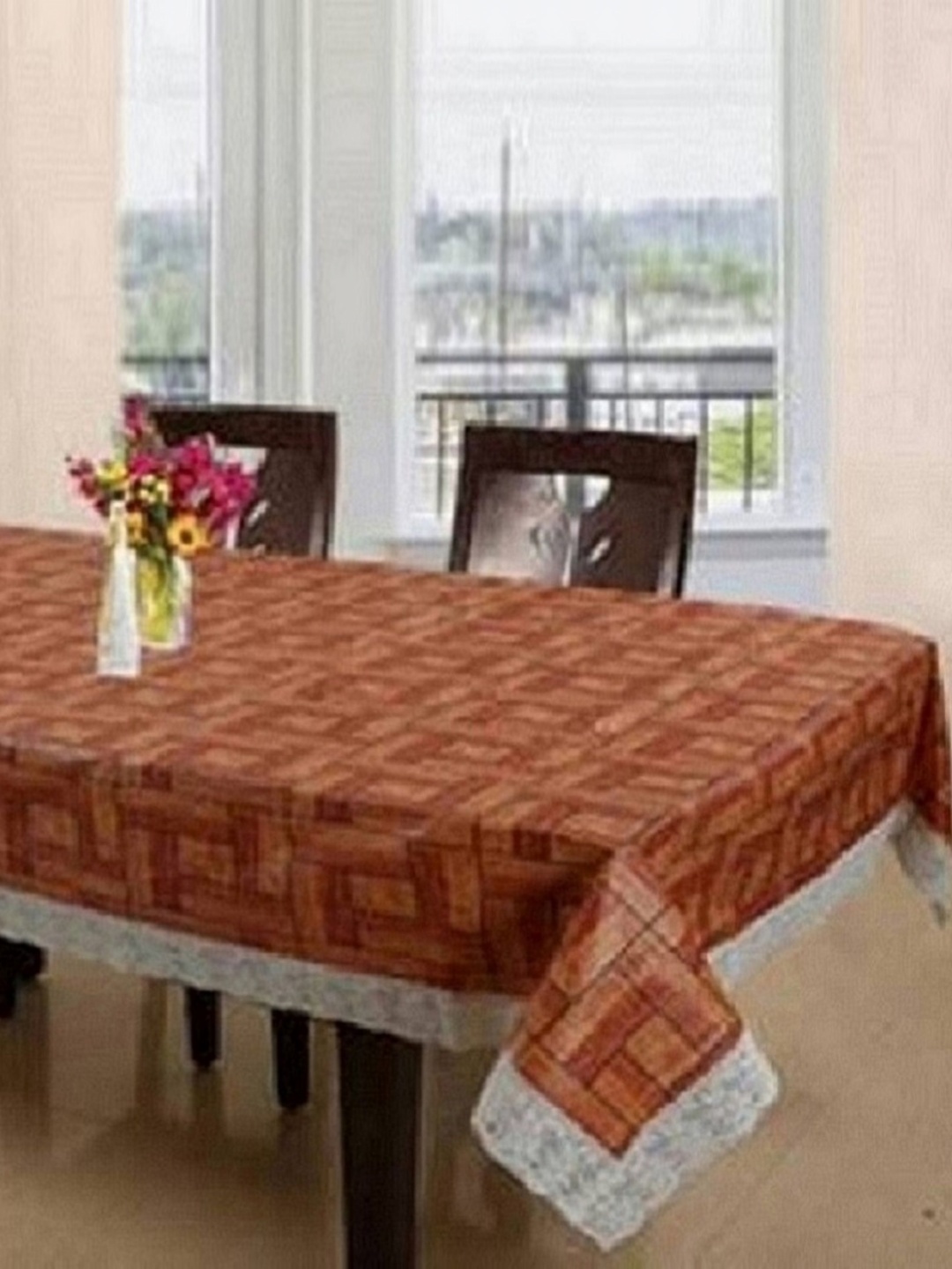 

MONKDECOR Orange Geometric Printed 6-Seater Table Cover