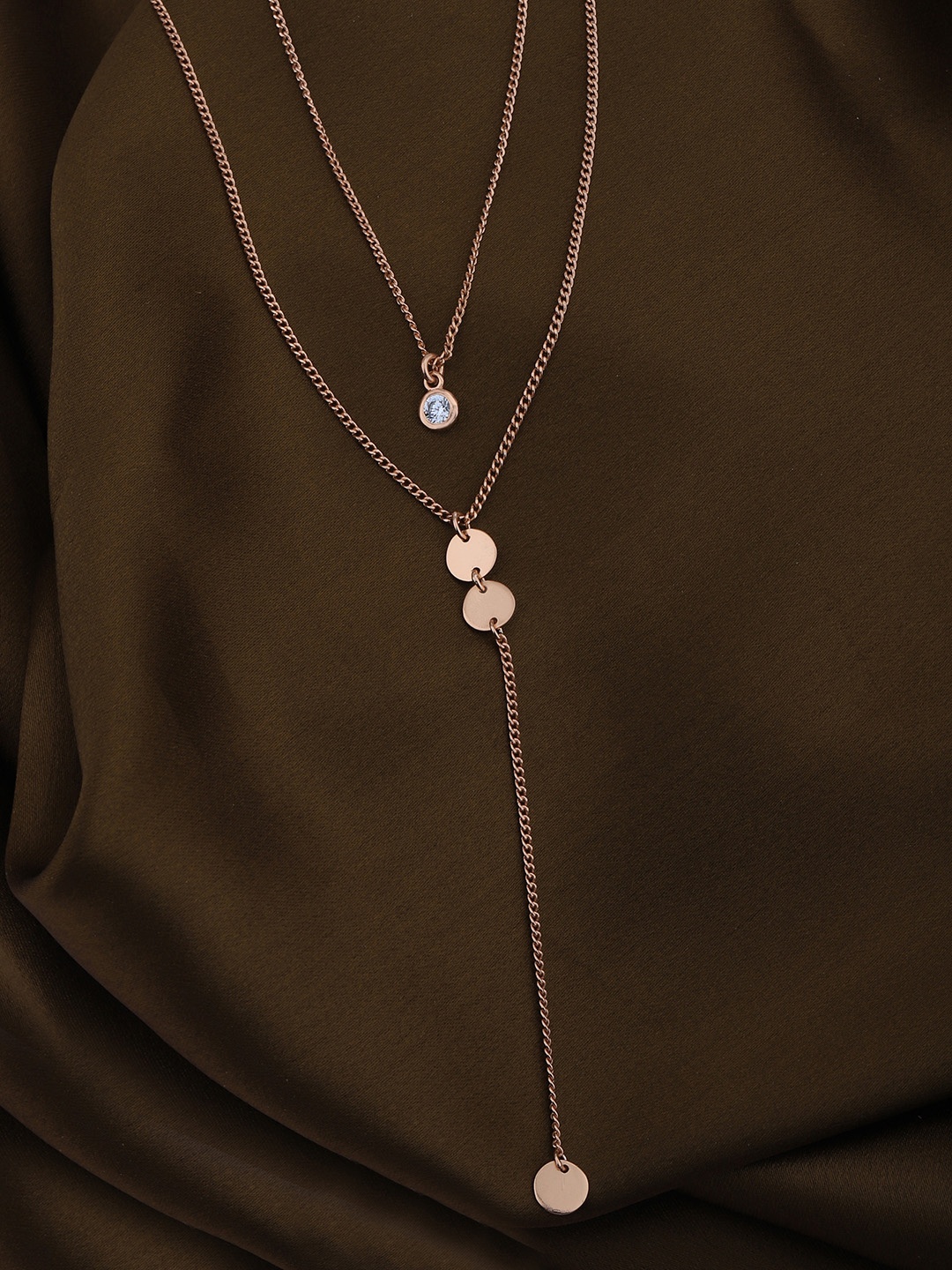 

Carlton London 18kt Rose Gold Plated with CZ Double Chain Lariat Necklace