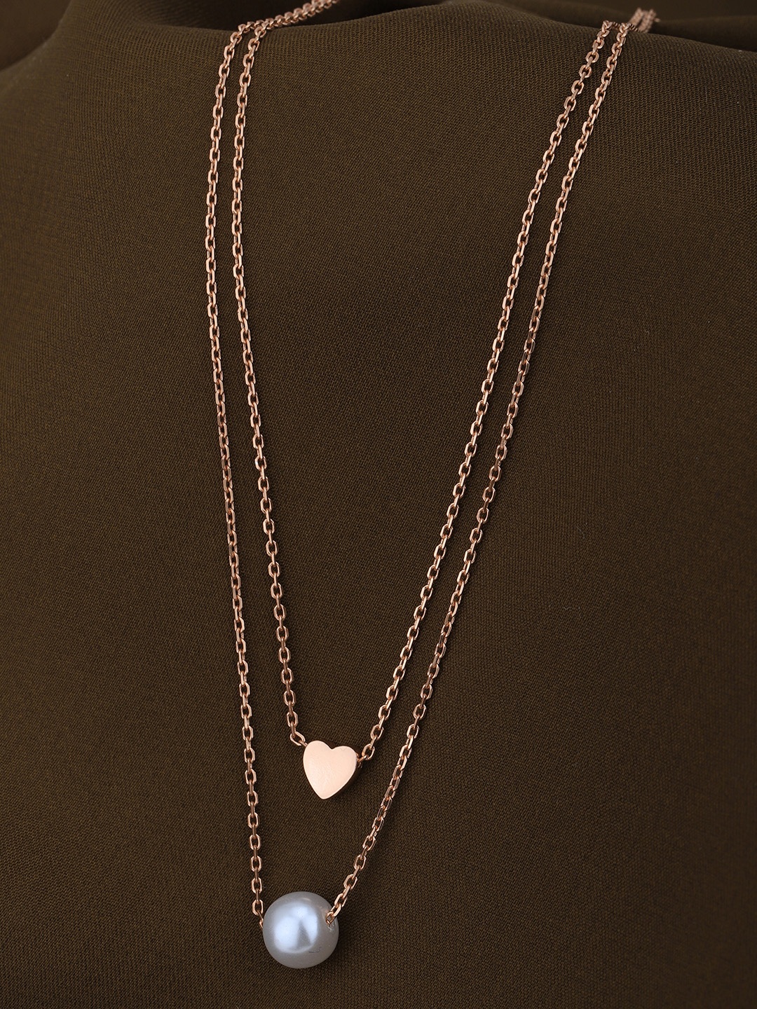 

Carlton London 18kt Rose Gold Plated with Heart & Pearl Double Chain Necklace