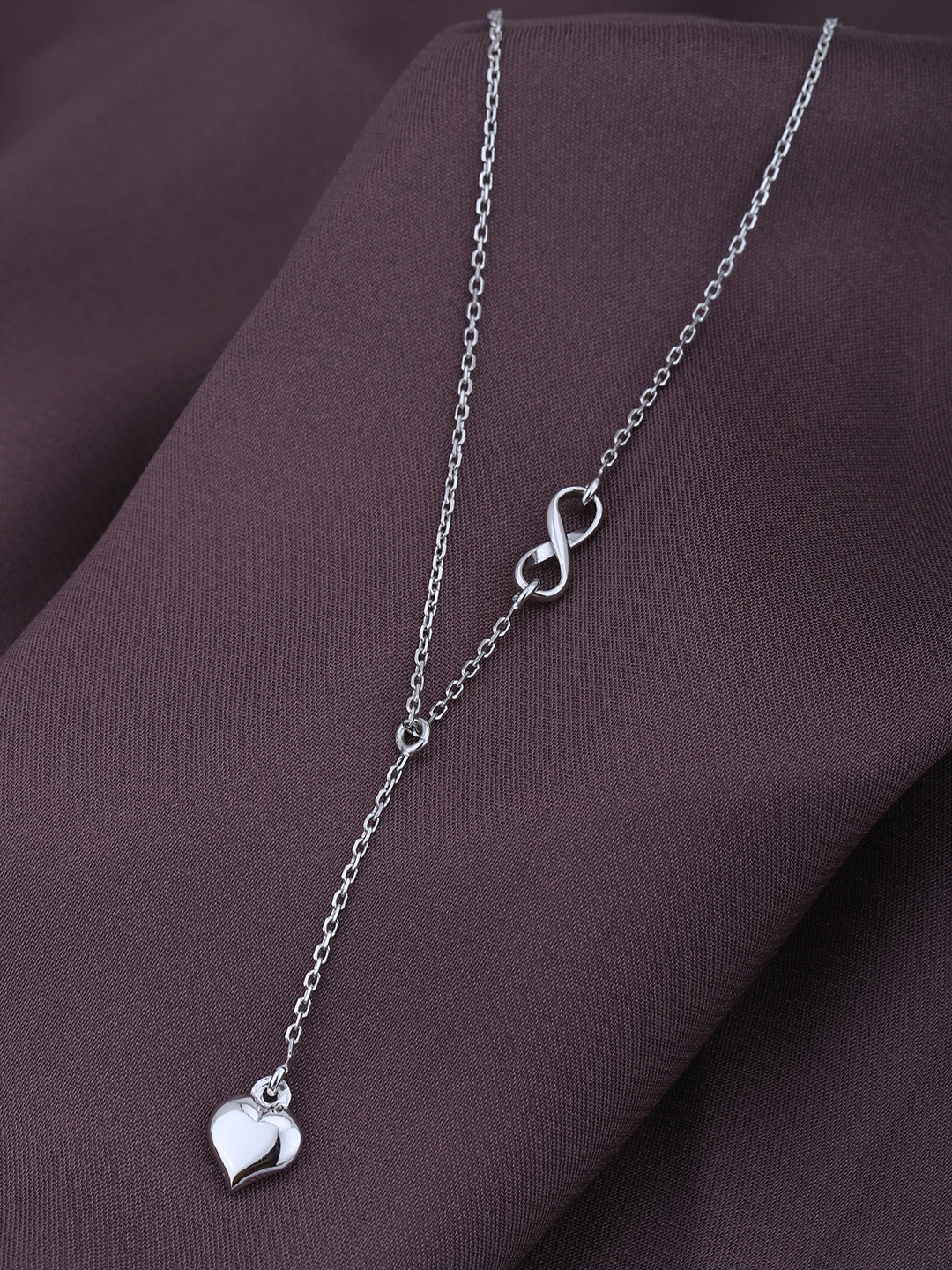

Carlton London Rhodium Plated Dangling Heart with Infinity Necklace, Silver