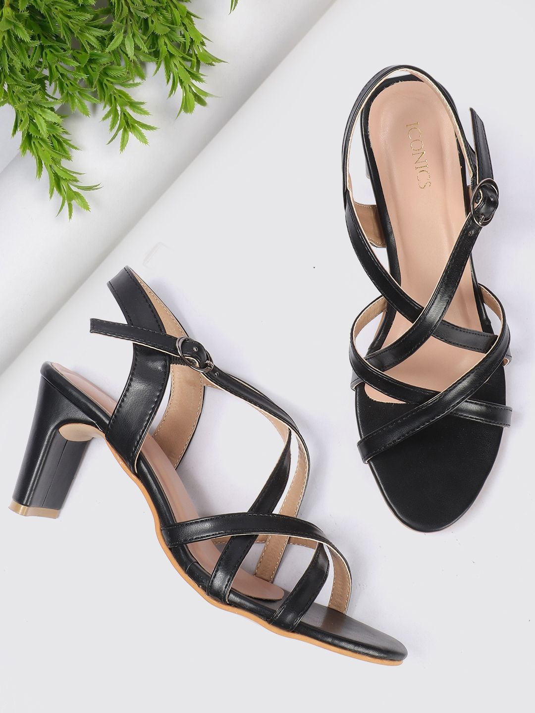 

ICONICS Open Toe Block Heels, Black