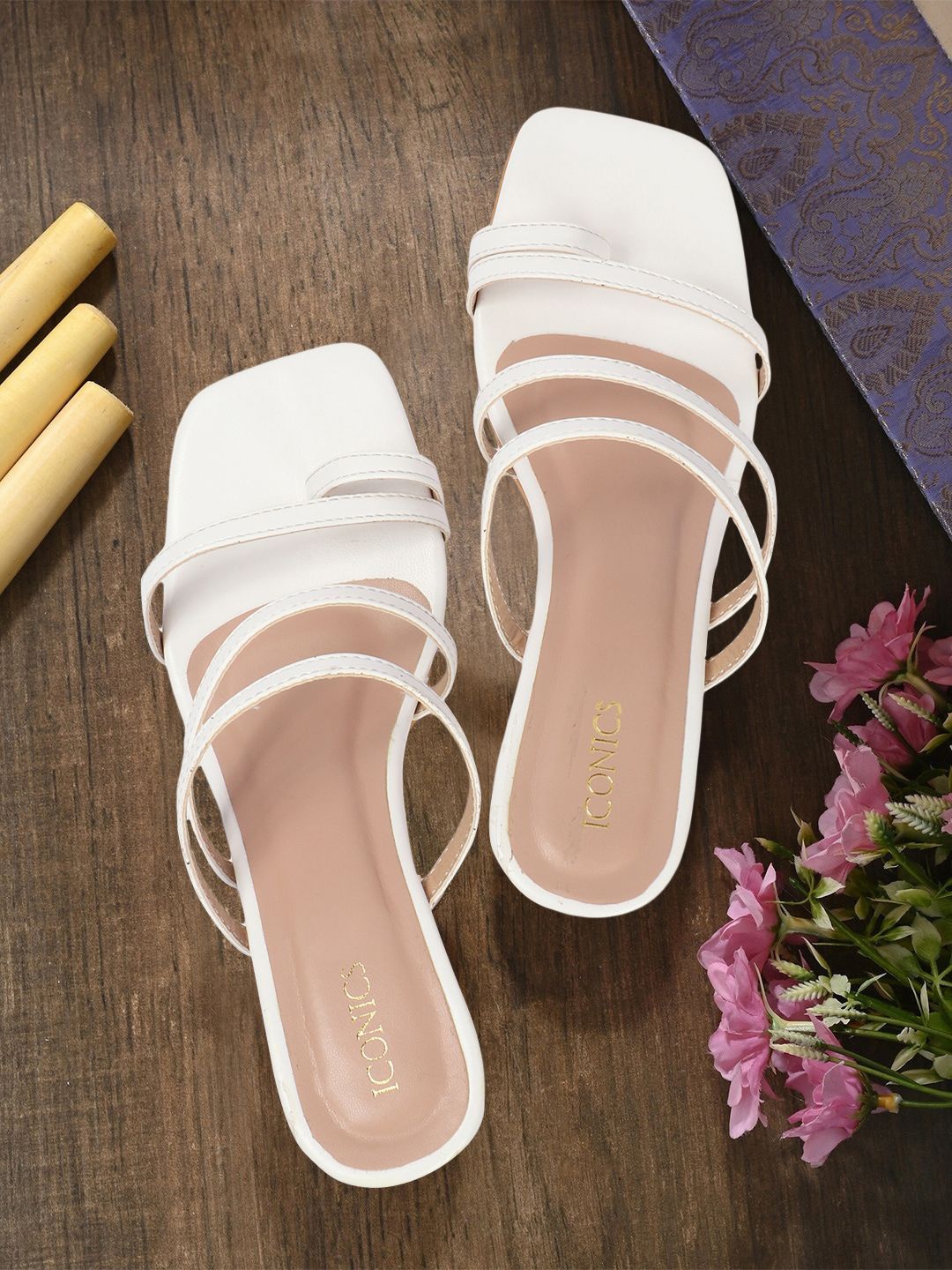 

ICONICS Open Toe Block Heels, White