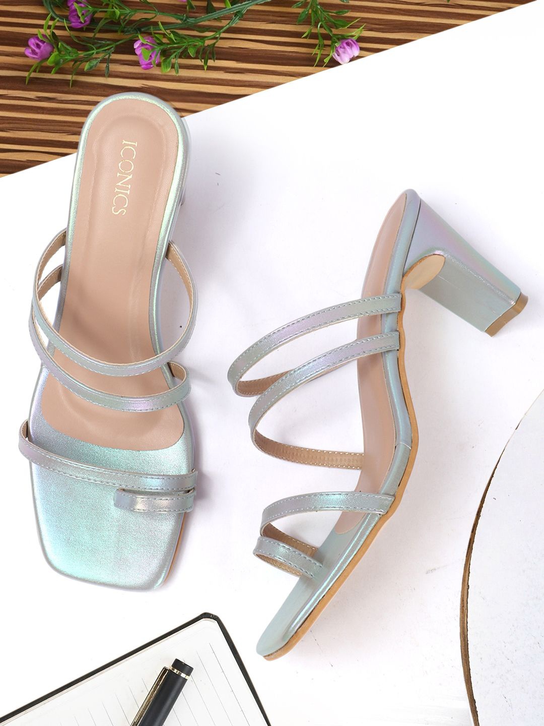 

ICONICS Strappy Block Heels, Blue