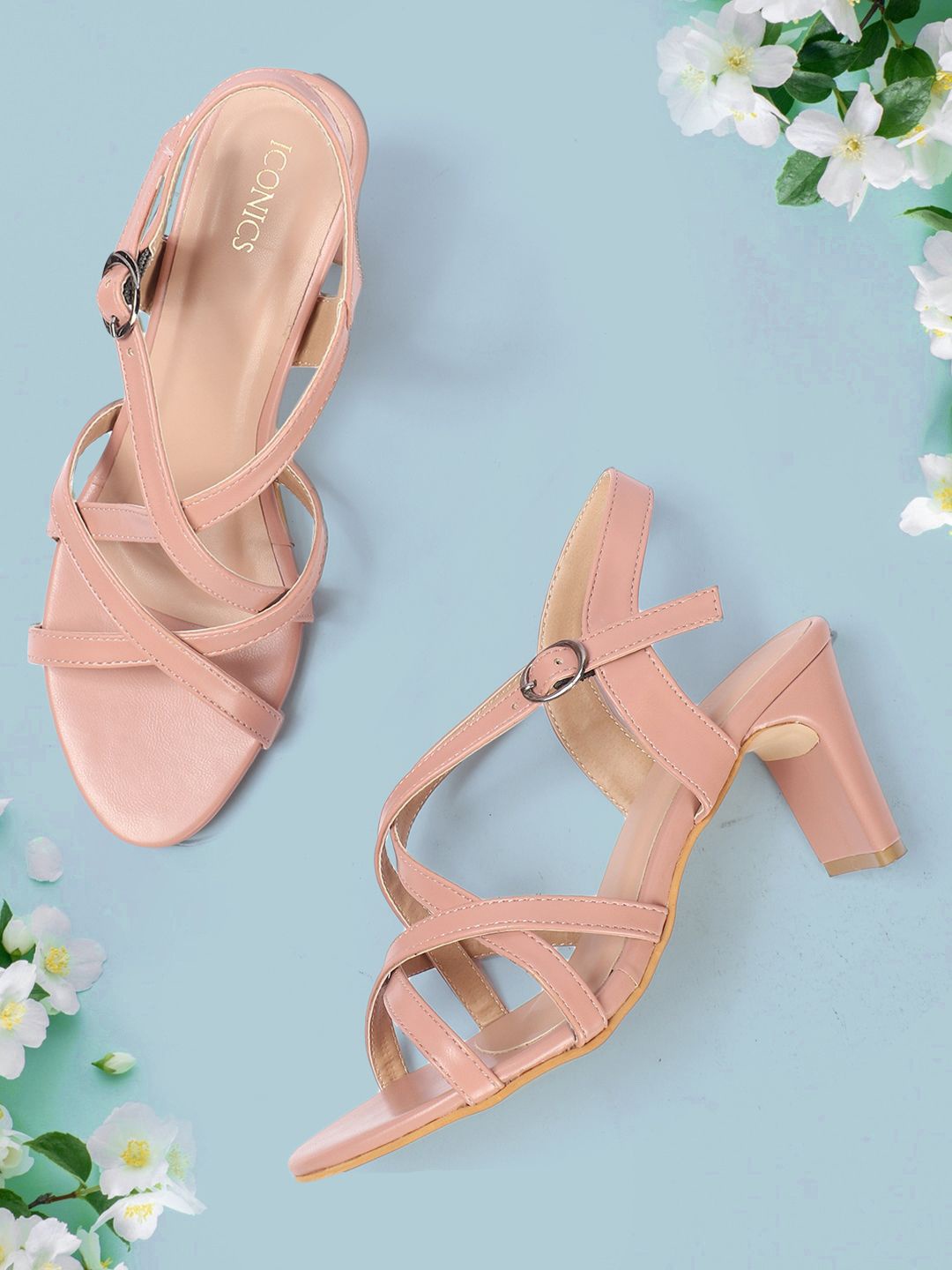 

ICONICS Strappy Block Heels, Peach