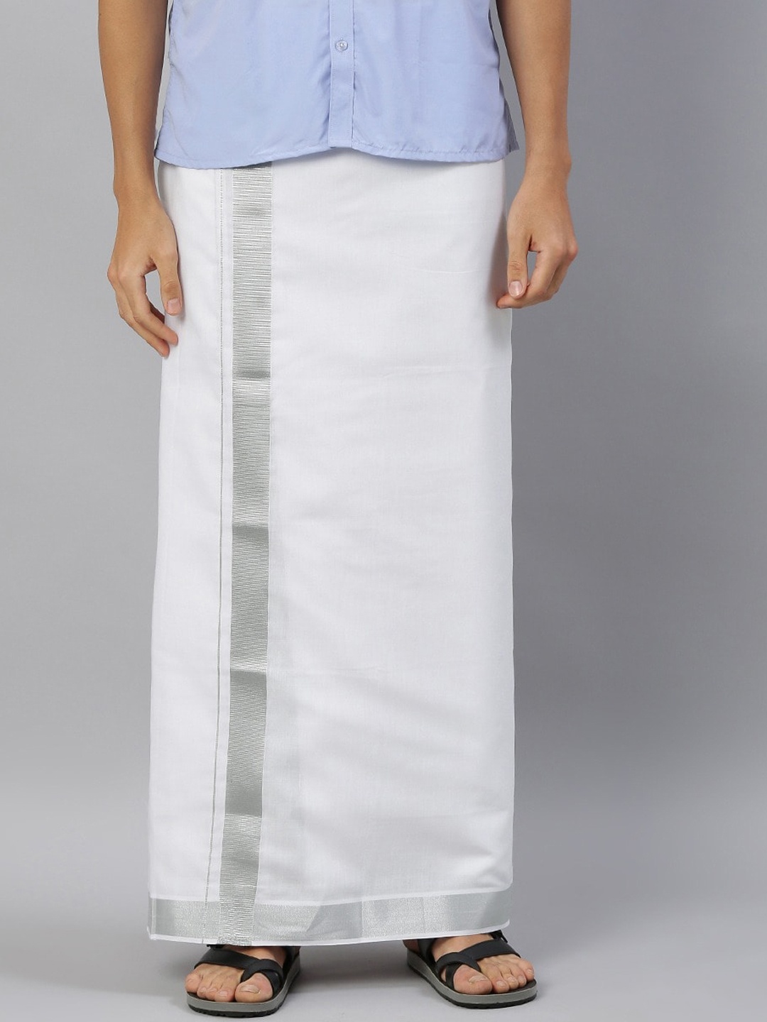 

Ramraj Men Pure Cotton Double Layer Dhoti With Zari Border, White