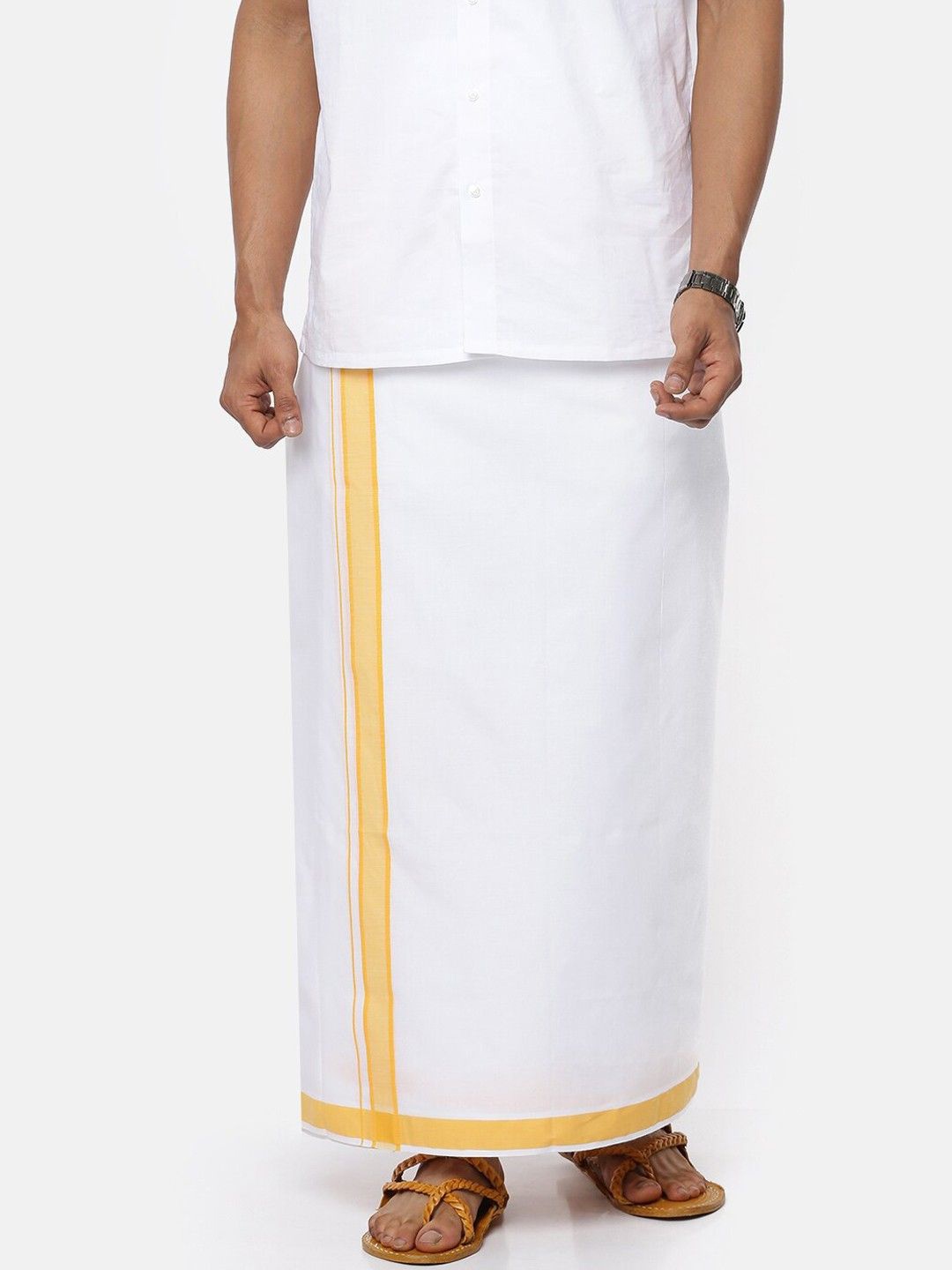 

Ramraj Men Pure Cotton Double Layer Dhoti, White