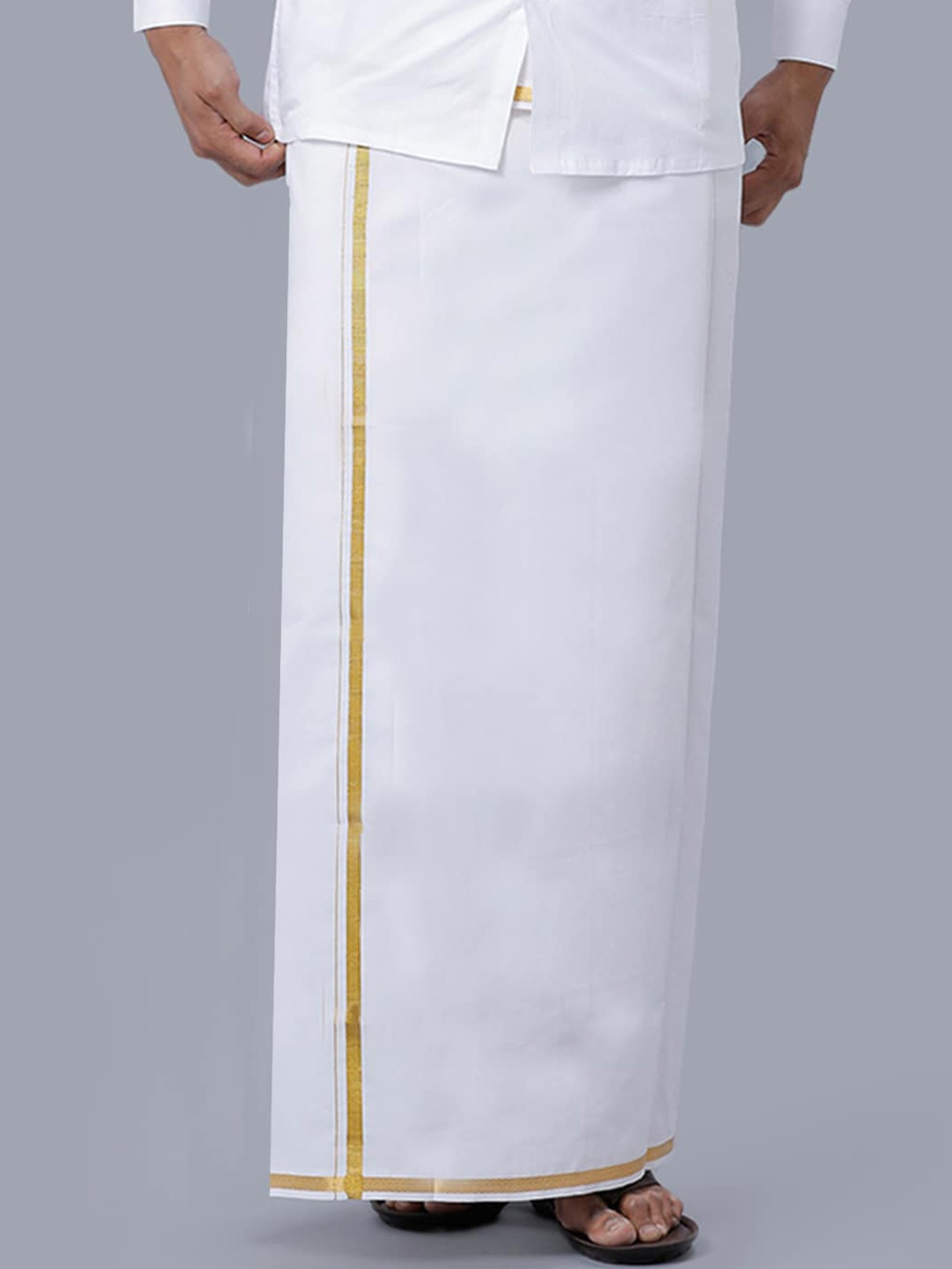 

Ramraj Men Pure Cotton Dhoti With Zari Border, White