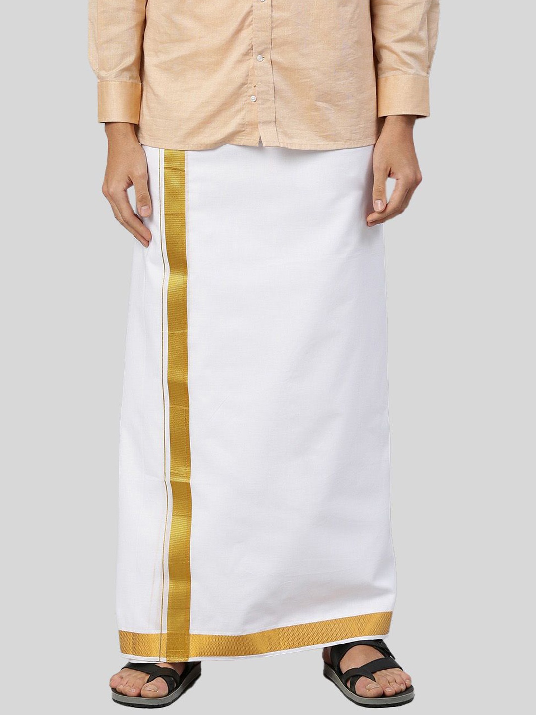 

Ramraj Men Pure Cotton Double Layer Dhoti With Zari Border, White