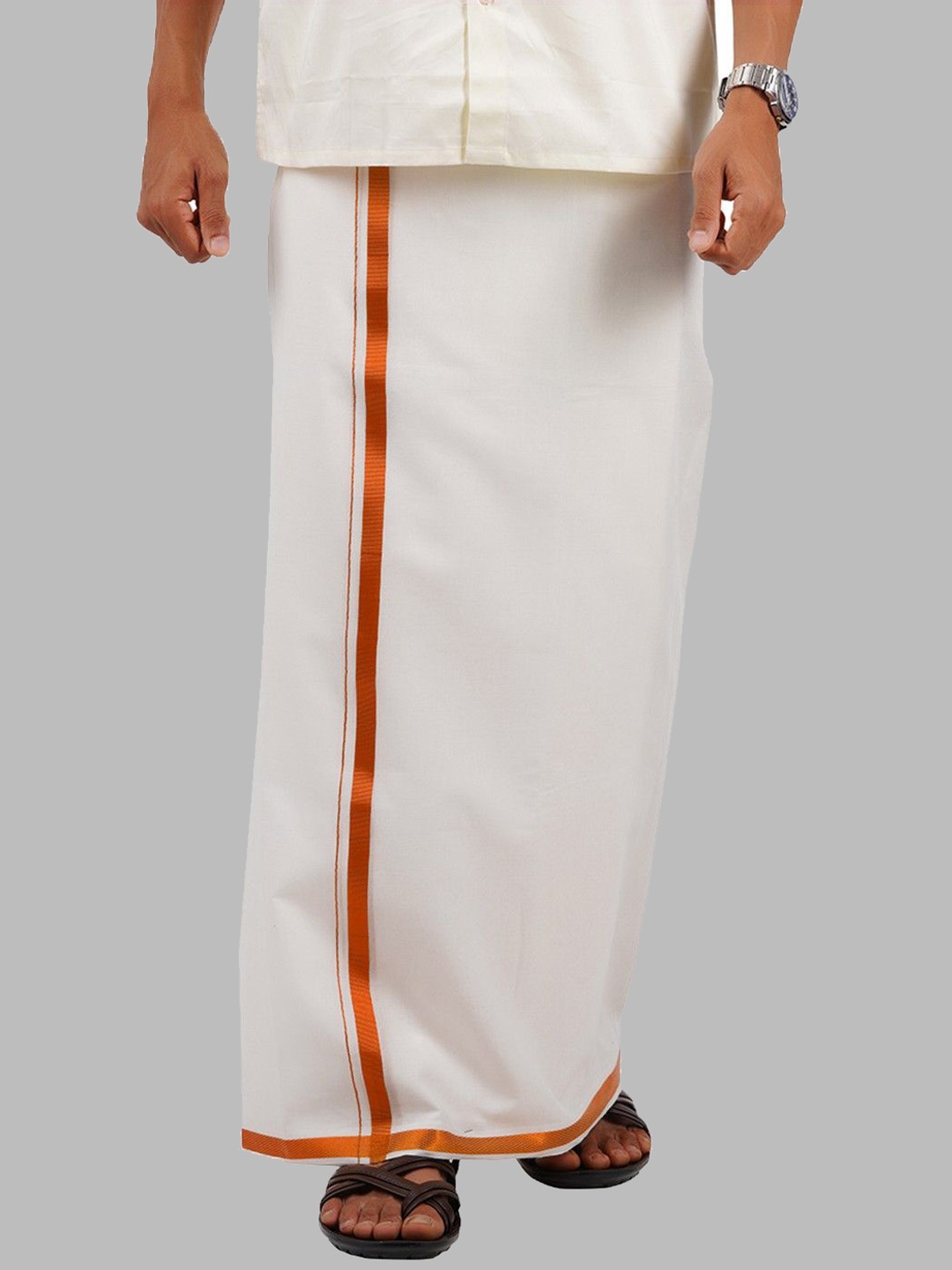 

Ramraj Men Pure Cotton Dhoti With Zari Border, White