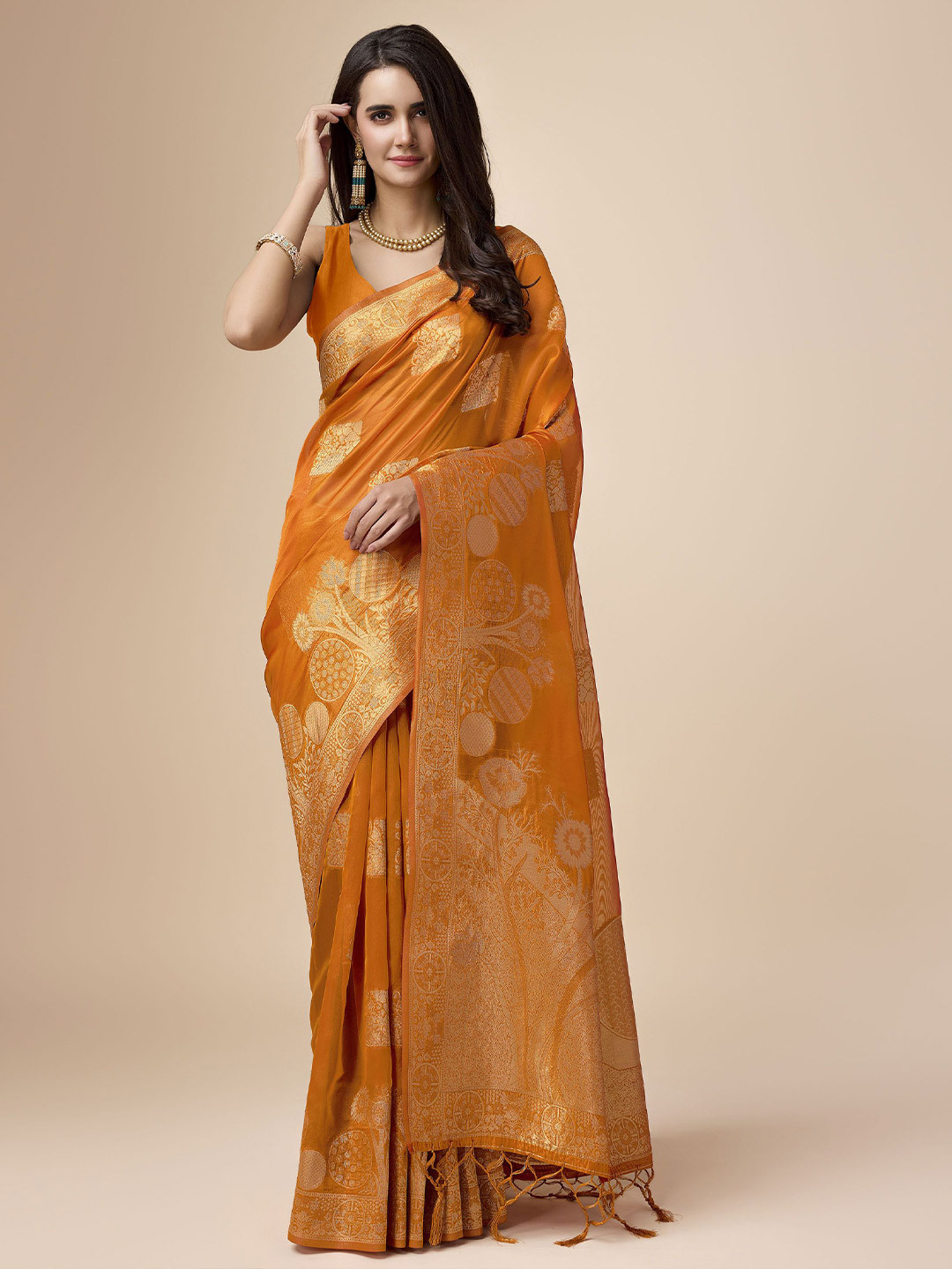 

Mitera Ethnic Motifs Woven Design Zari Organza Saree, Yellow