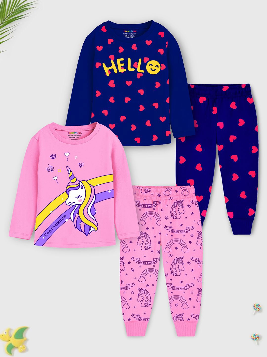 

Trampoline Girls Pack of 2 Printed T-shirt with Pyjama, Pink