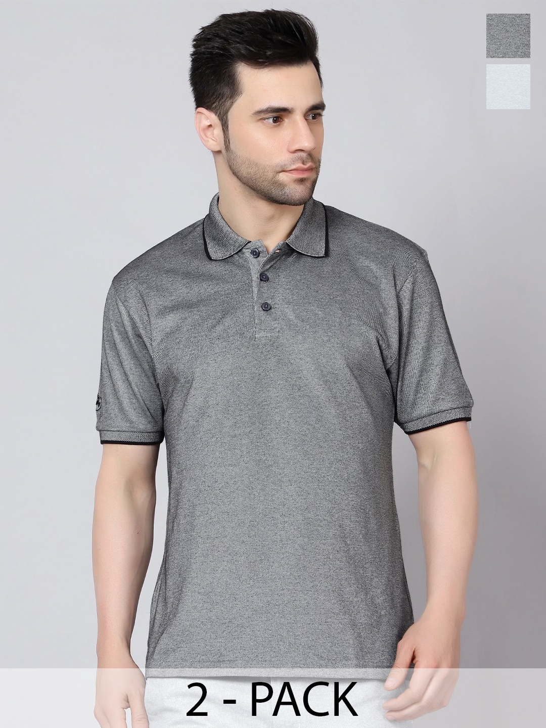 

Trenz Pack Of 2 Polo Collar Moisture Wicking T-shirts, Grey