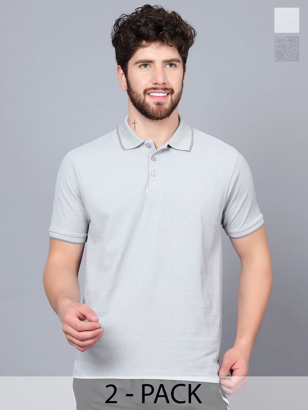 

Trenz Pack Of 2 Polo Collar Moisture Wicking T-shirts, Grey