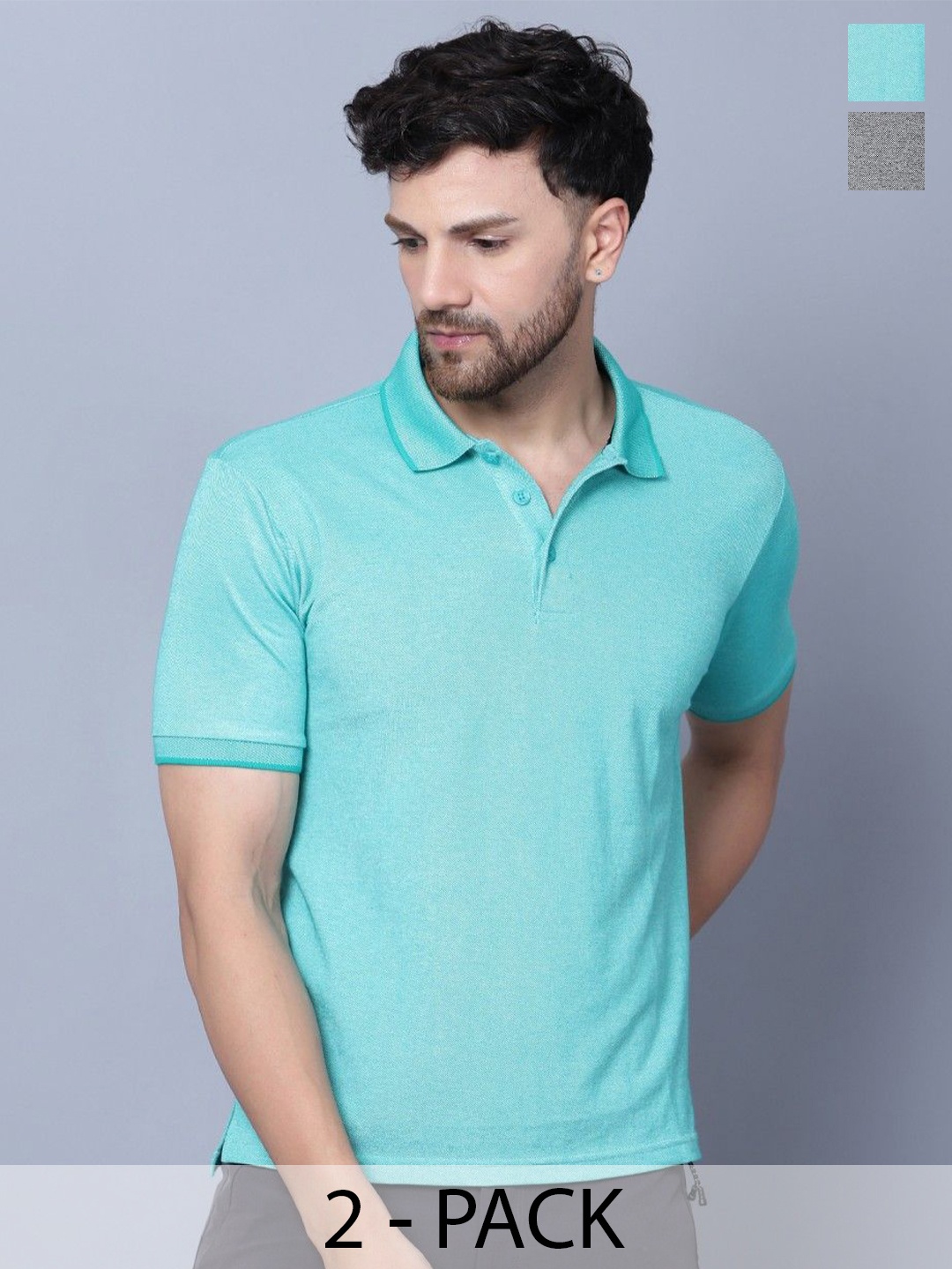 

Trenz Pack Of 2 Polo Collar Moisture Wicking T-shirts, Green