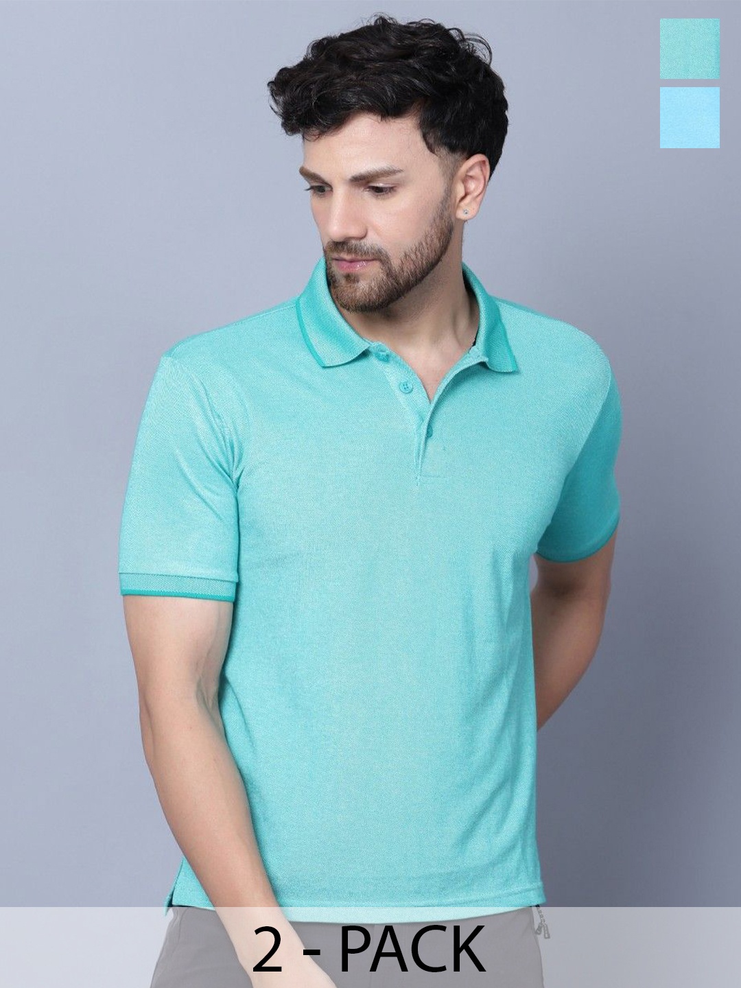 

Trenz Pack Of 2 Polo Collar Moisture Wicking T-shirts, Green