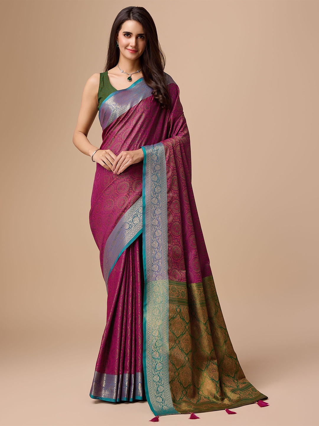 

Mitera Woven Design Zari Saree, Pink