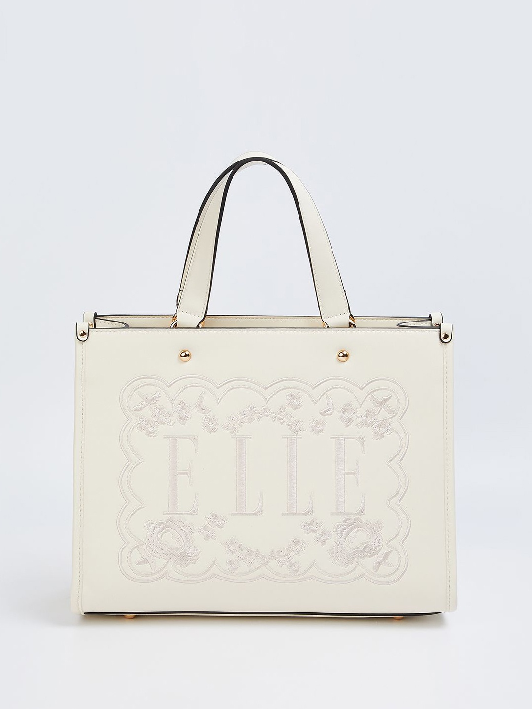 

ELLE Textured PU Oversized Shopper Handheld Bag with Quilted, Off white