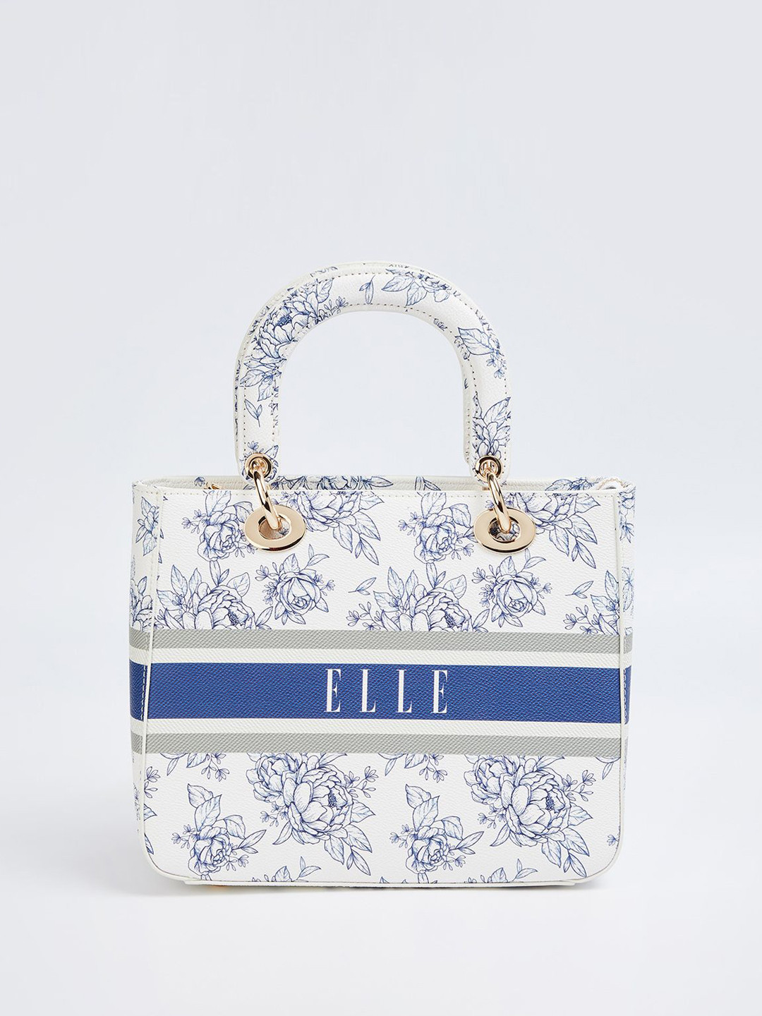 

ELLE Floral Printed Structured Handheld Bag, White