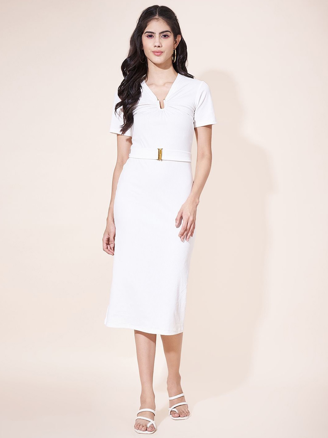 

Justin Whyte Women V-Neck Sheath Dress, White