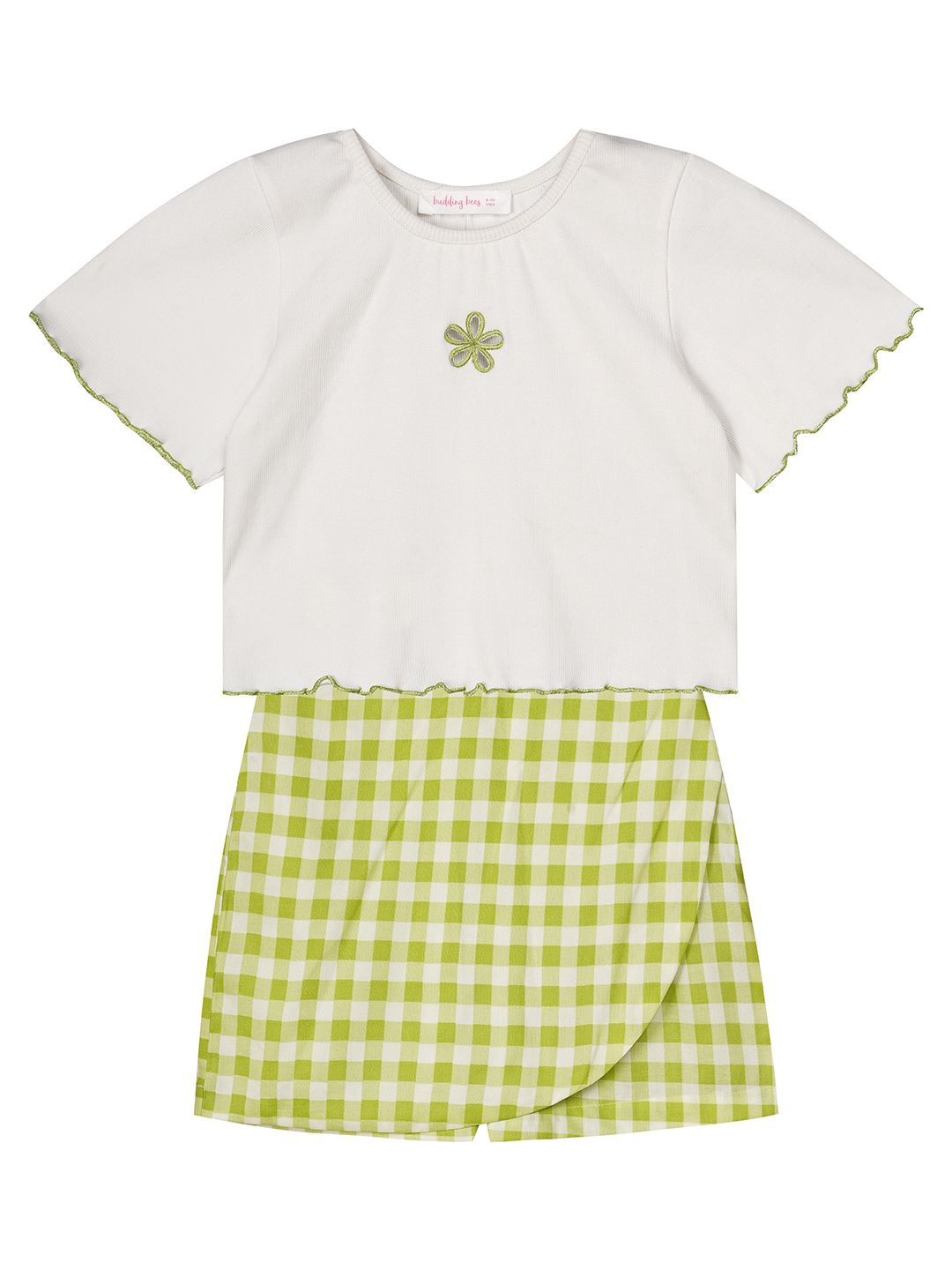 

Budding Bees Girls Printed Pure Cotton Top with Shorts, White