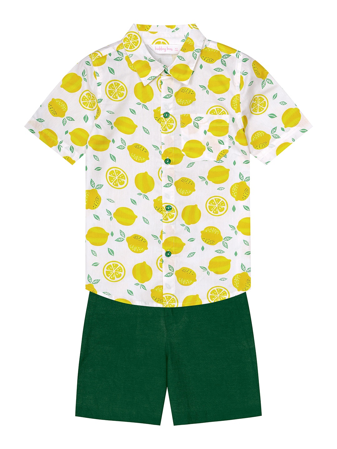 

Budding Bees Boys Printed Pure Cotton Shirt with Shorts, White