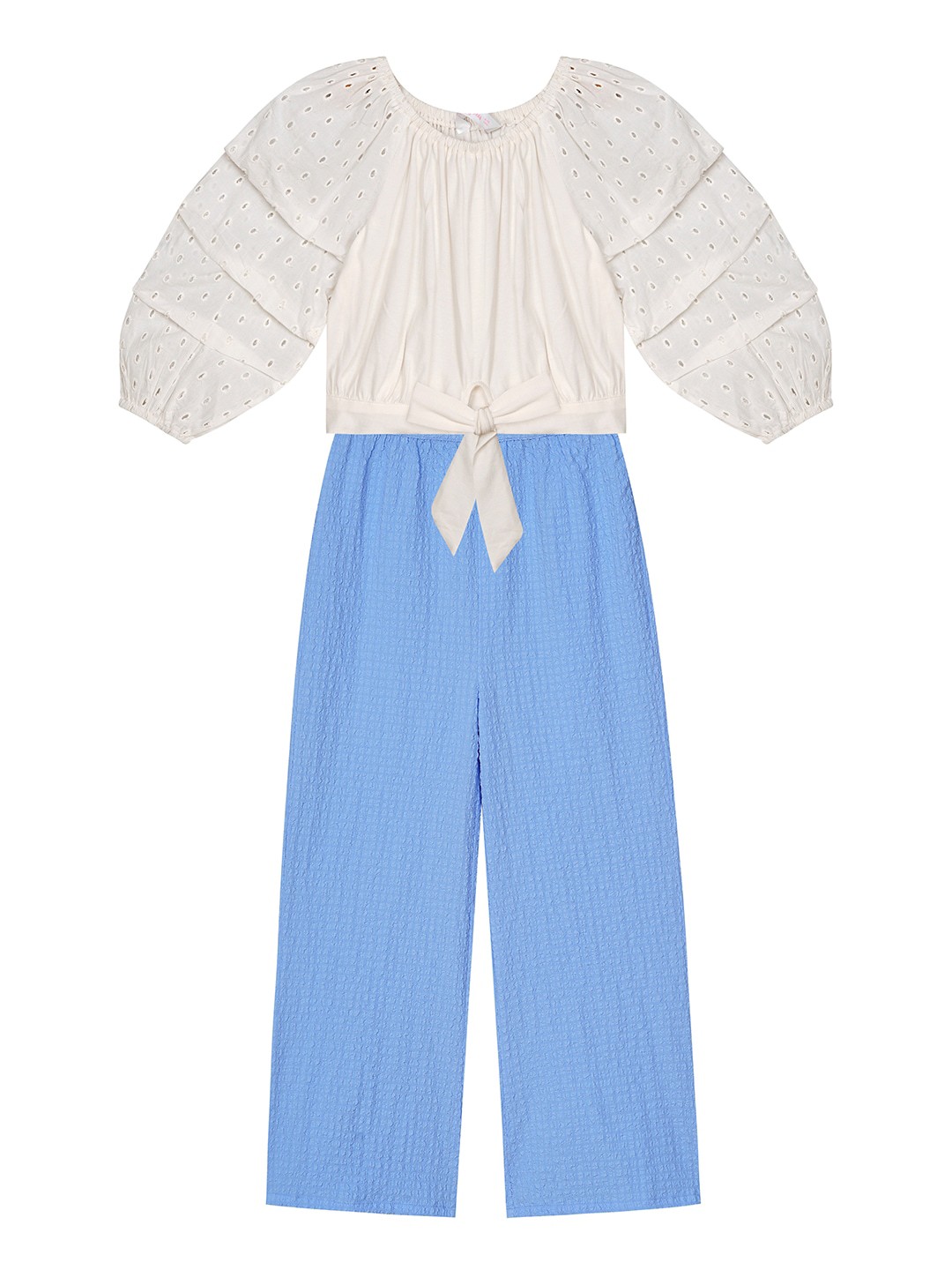 

Budding Bees Girls Pure Cotton Top with Trousers, White