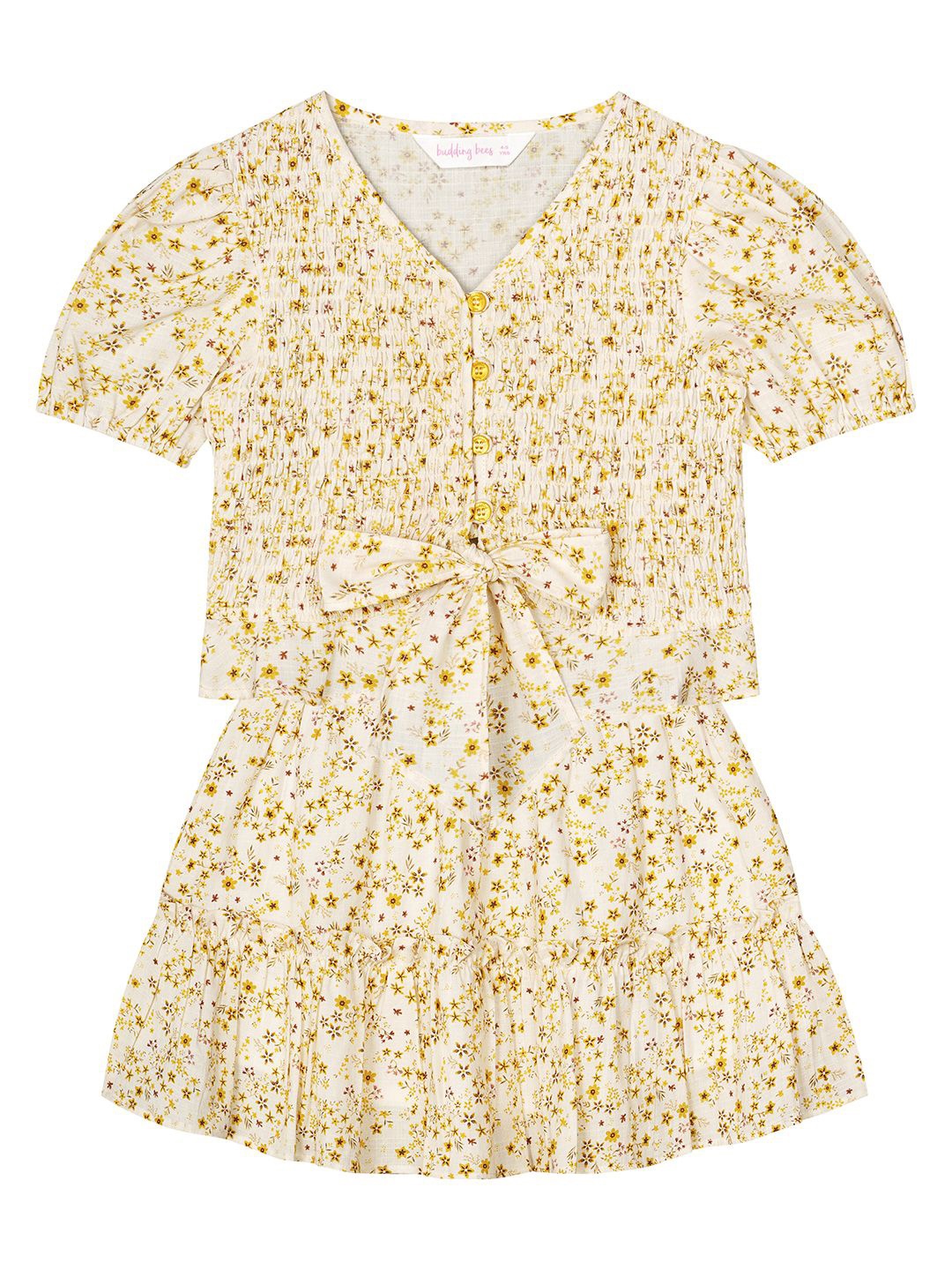 

Budding Bees Girls Printed Top with Skirt, Cream