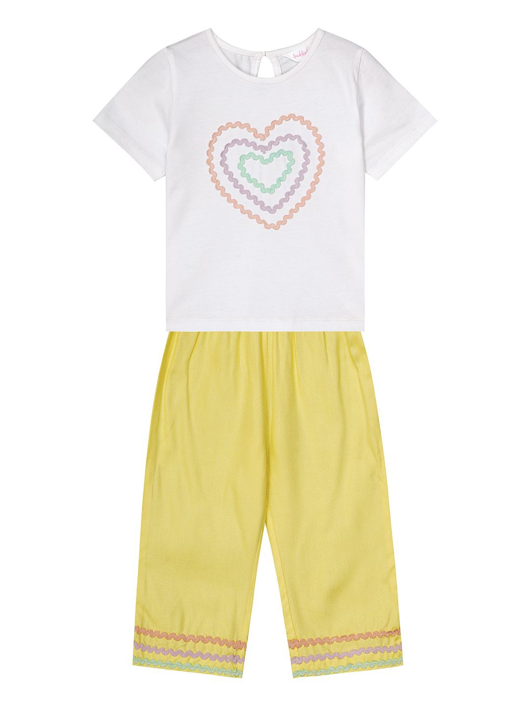 

Budding Bees Girls Printed Pure Cotton T-shirt With Trousers, White
