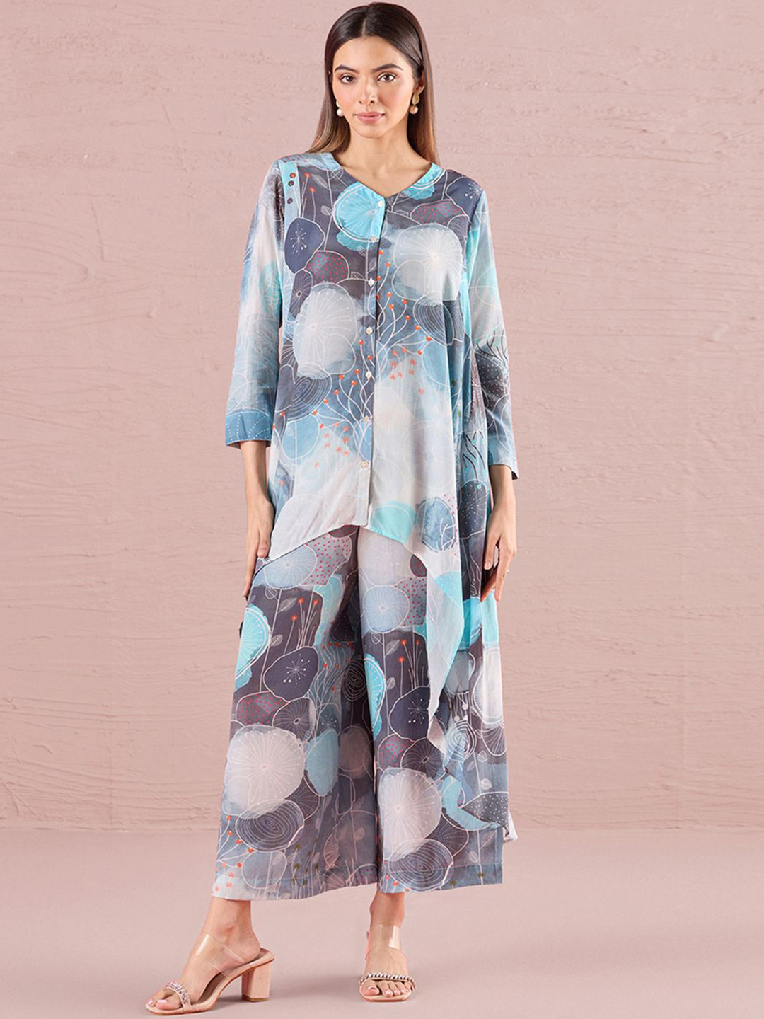 

navyasa by liva Abstract Printed V-Neck Top and Palazzos, Blue