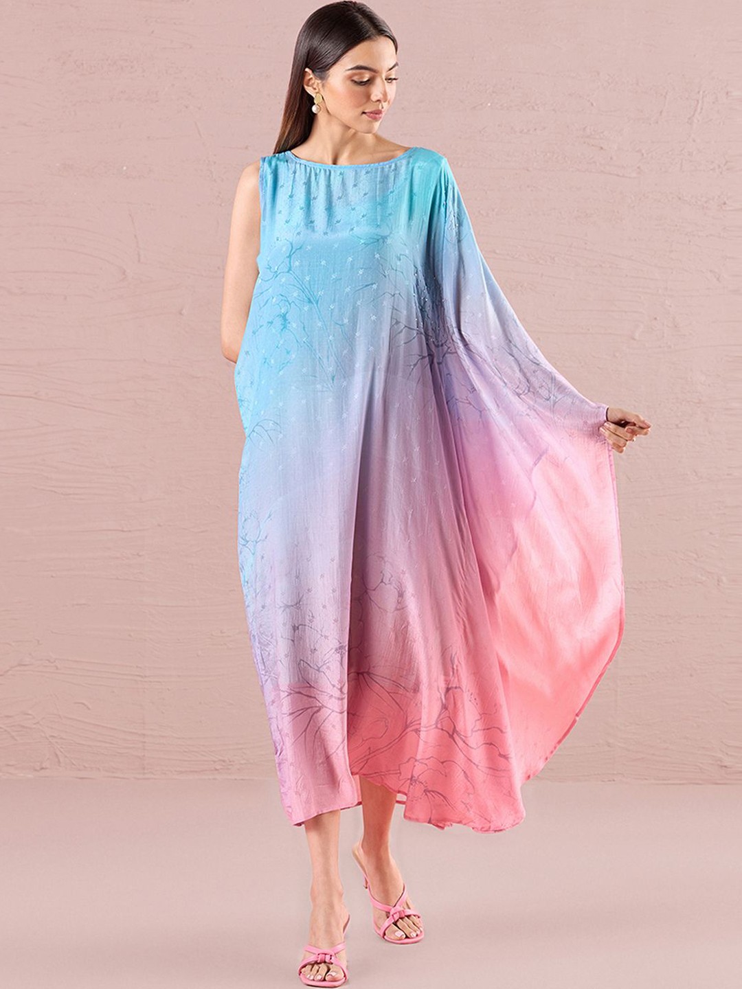 

navyasa by liva Embroidered Fit & Flared Ethnic Dress, Pink