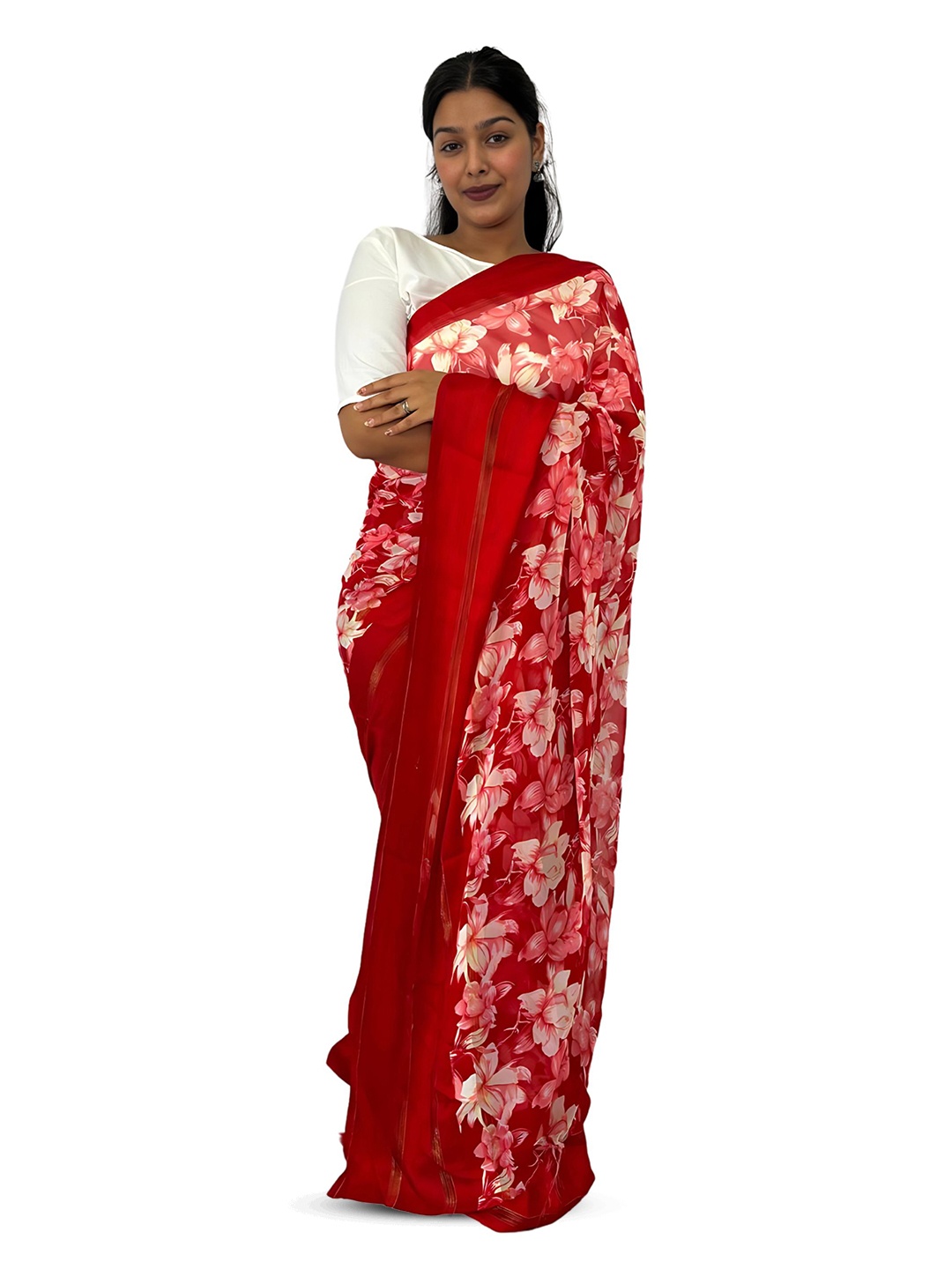 

Sitanjali Floral Satin Saree, Red