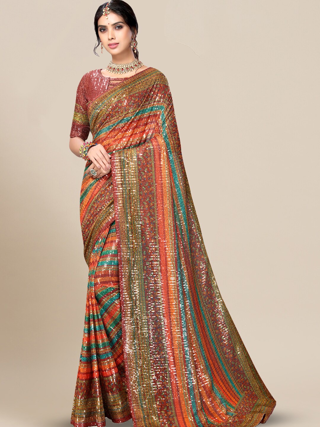 

Chhabra 555 Embellished Sequinned saree, Green
