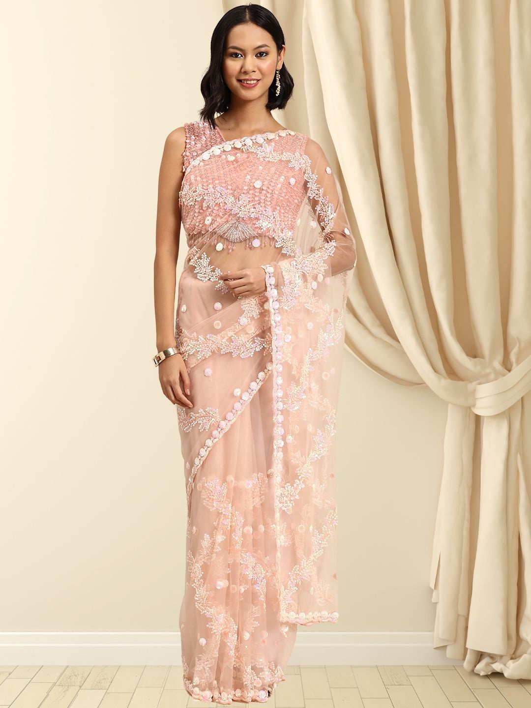 

Chhabra 555 Embellished Sequinned saree, Peach