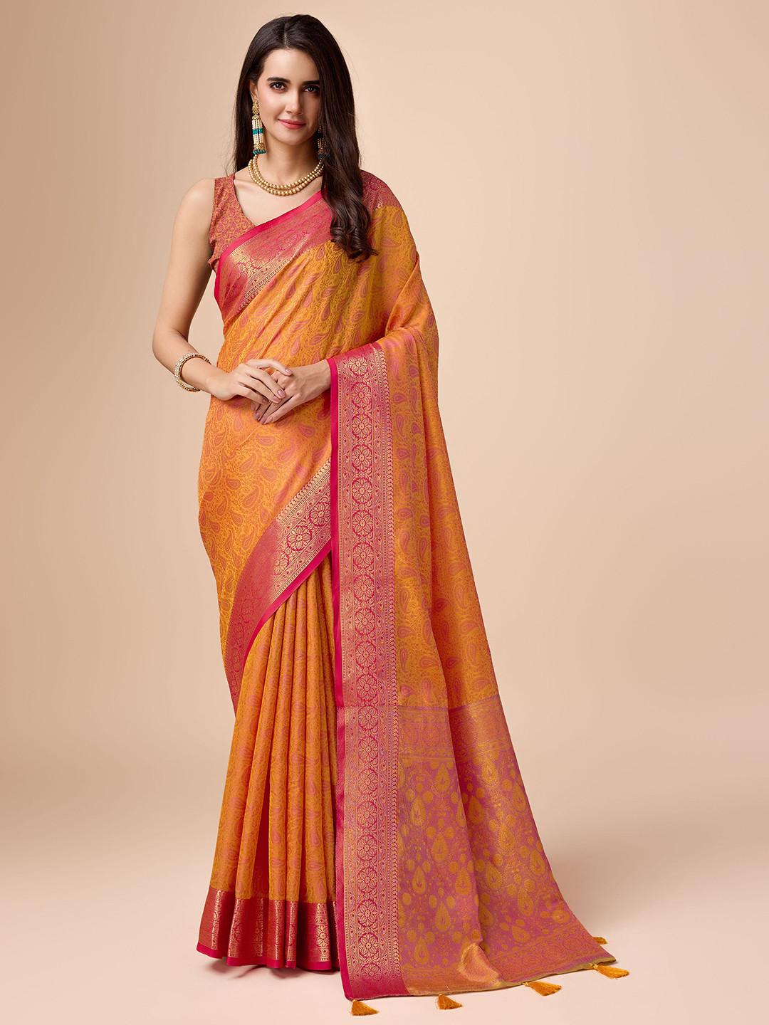 

Mitera Woven Design Zari Saree, Yellow