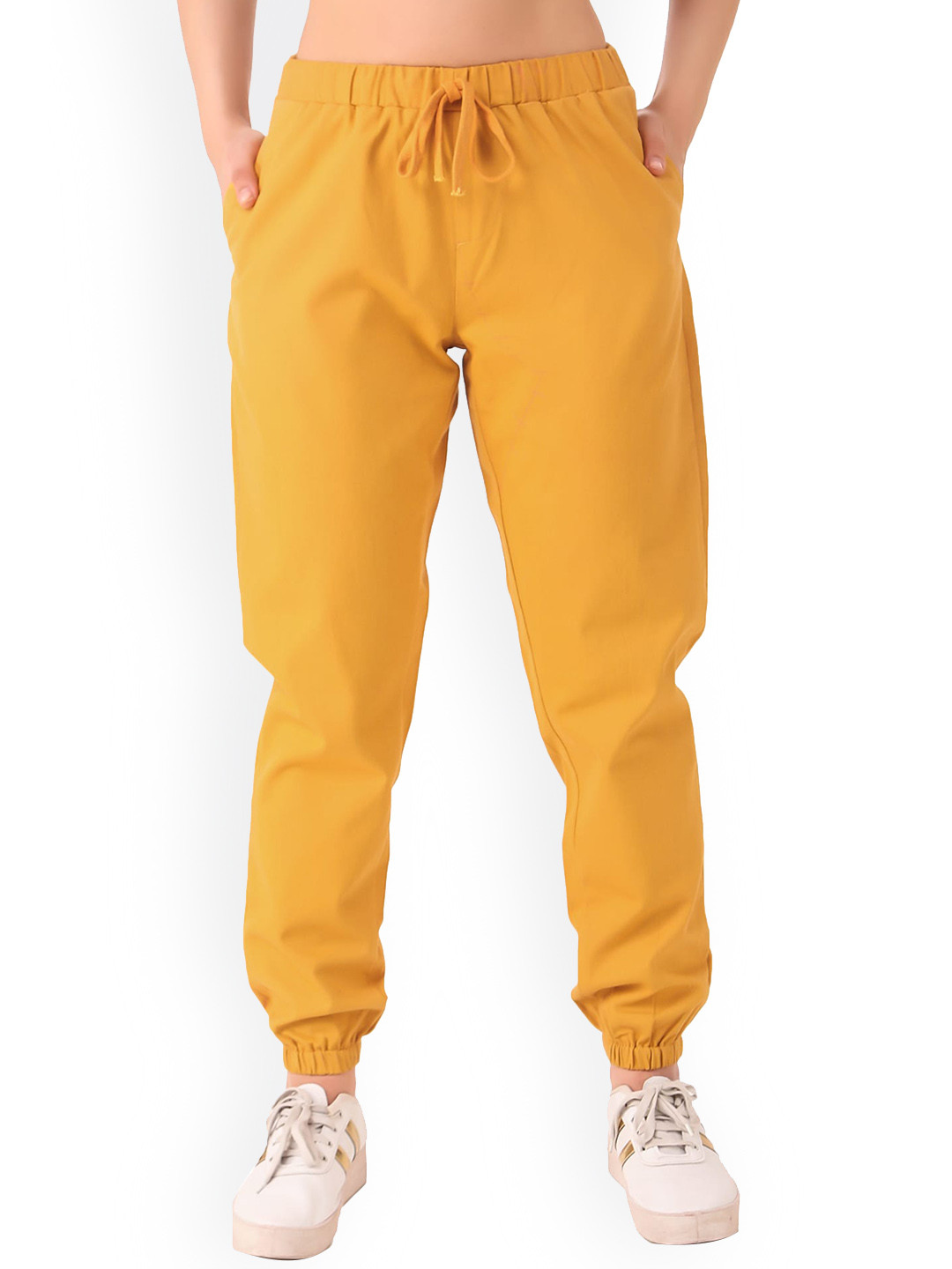 

Q-rious Yellow Women Mid-Rise Plain Pure Cotton Joggers Trousers
