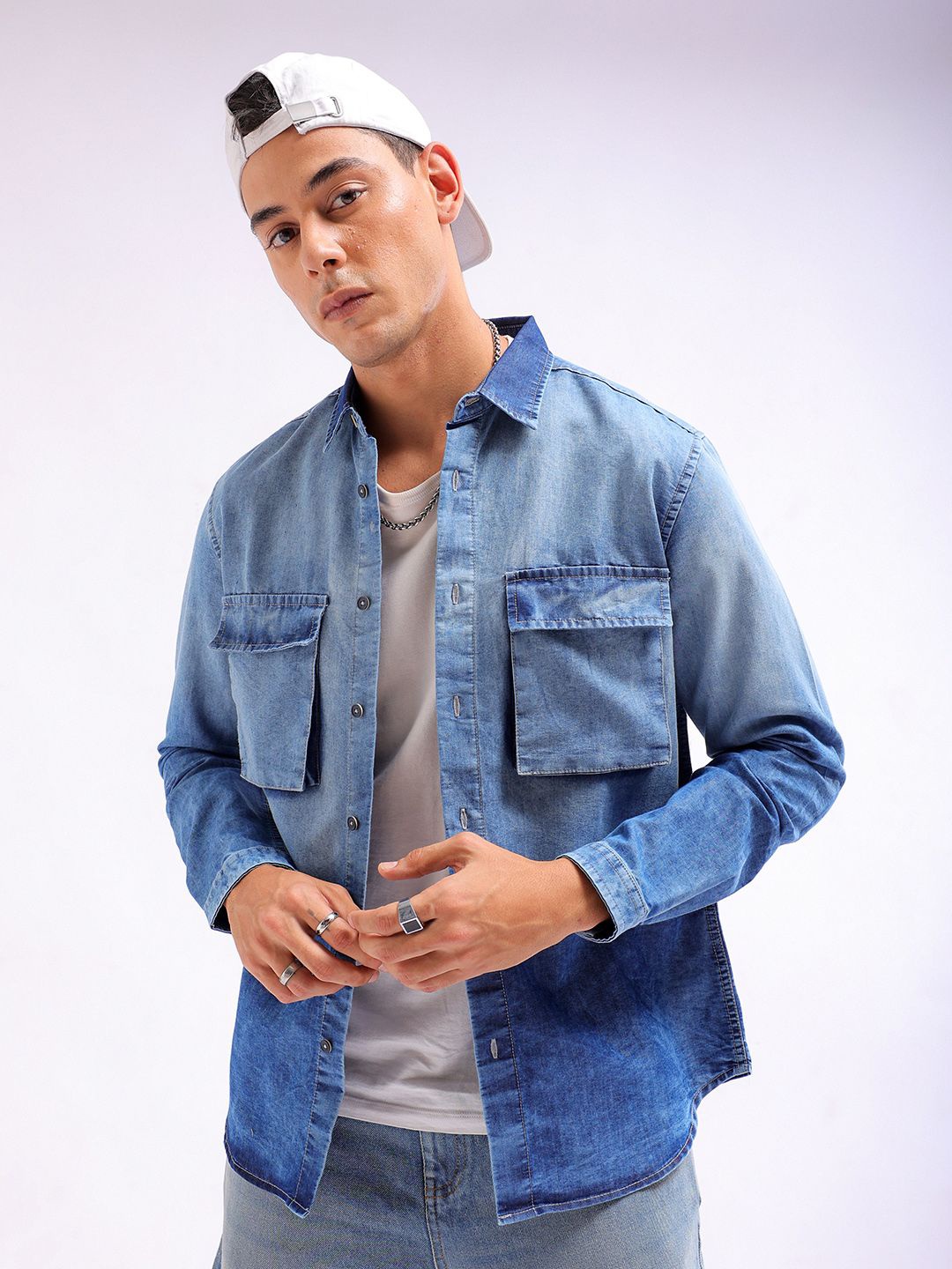 

The Indian Garage Co Faded Spread Collar Long Sleeves Casual Shirt, Navy blue