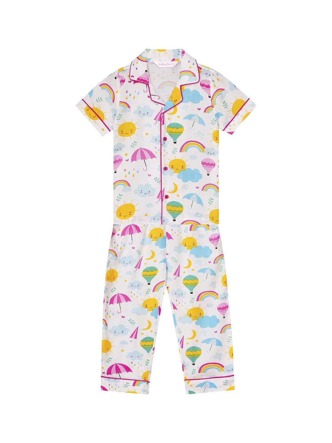 

Budding Bees Boys Printed Night suit, Off white